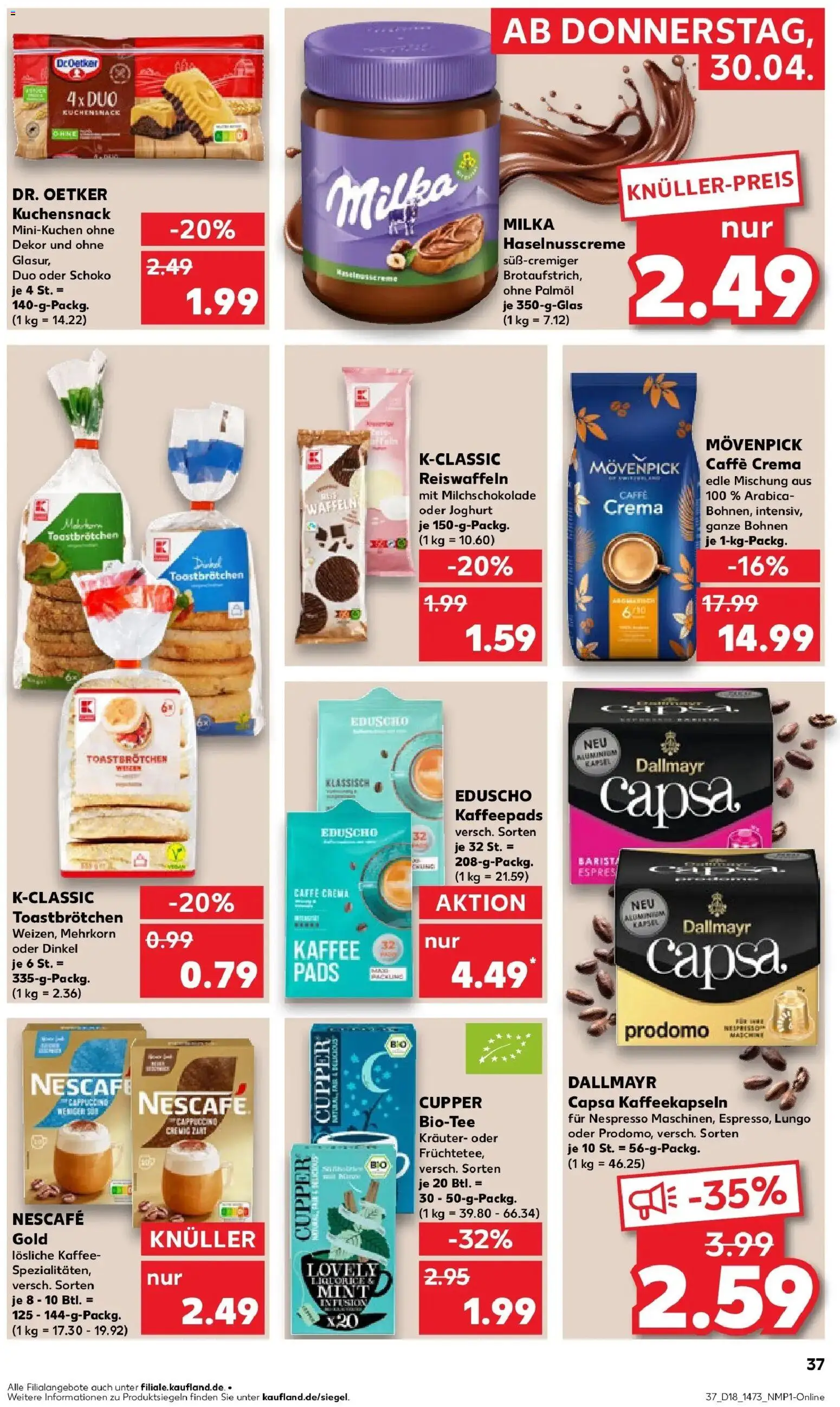 Prospekt Kaufland ab 30.04.2026 » Angebote Online zum Blättern | Seite: 37 | Produkte: Kaffee, Waffeln, Dallmayr capsa, Eduscho