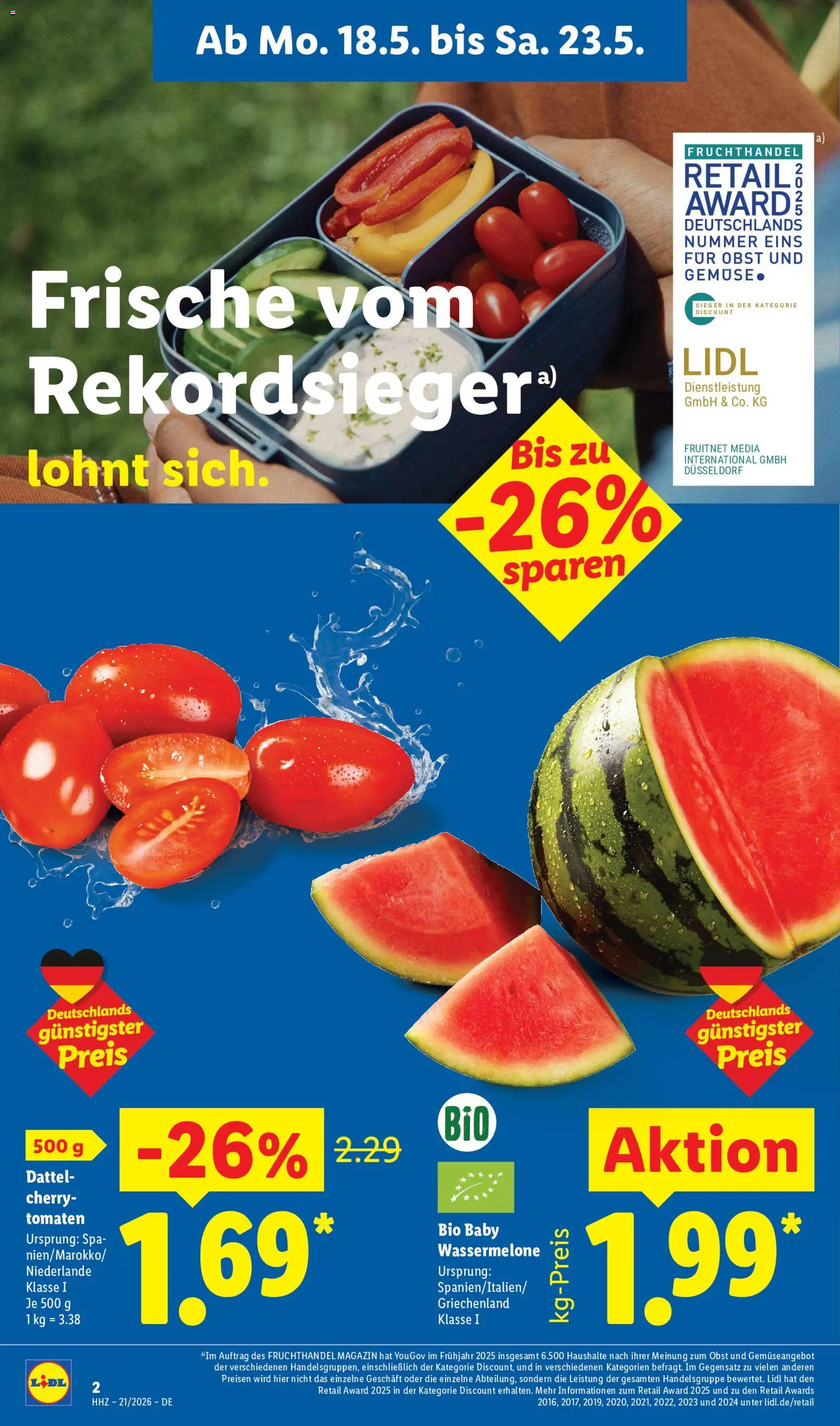 Lidl Prospekt – gültig ab 18.05.2026 | Seite: 6 | Produkte: Gemüse, Obst, Wassermelone, Dattel