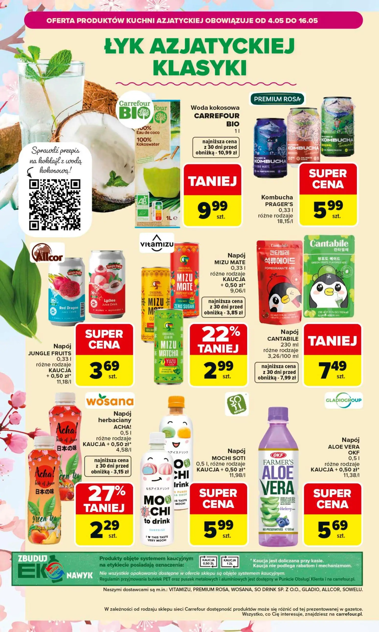 Carrefour gazetka - Kuchnia azjatycka od 04.05.2026 | Strona: 12 | Produkty: Woda kokosowa, Kombucha, Woda, Yerba mate