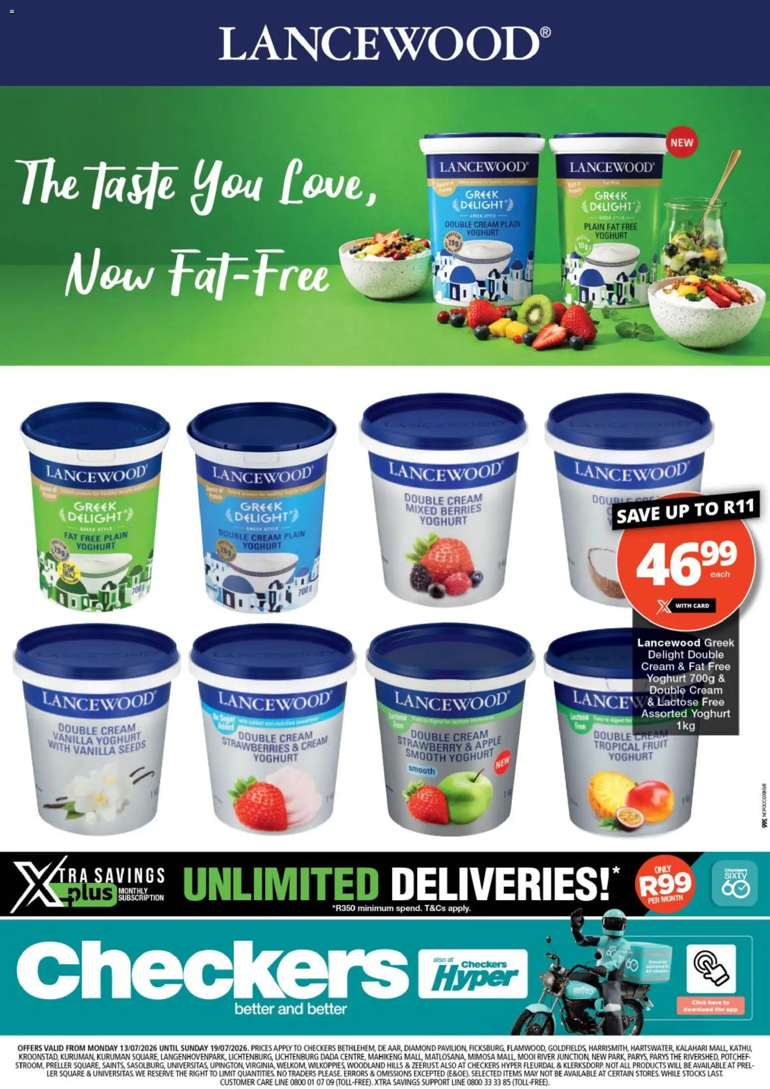 New Checkers catalogue – valid from 13/07/2026 | Page: 1 | Products: Yoghurt, Strawberries, Cream, Fruit