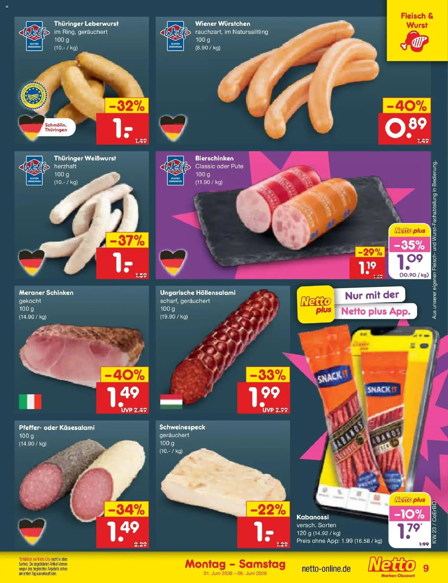 Netto Marken-Discount Prospekt Weimar – gültig ab 01.06.2026 | Seite: 9 | Produkte: Wiener wurstchen, Weißwurst, Wurst, Schinken