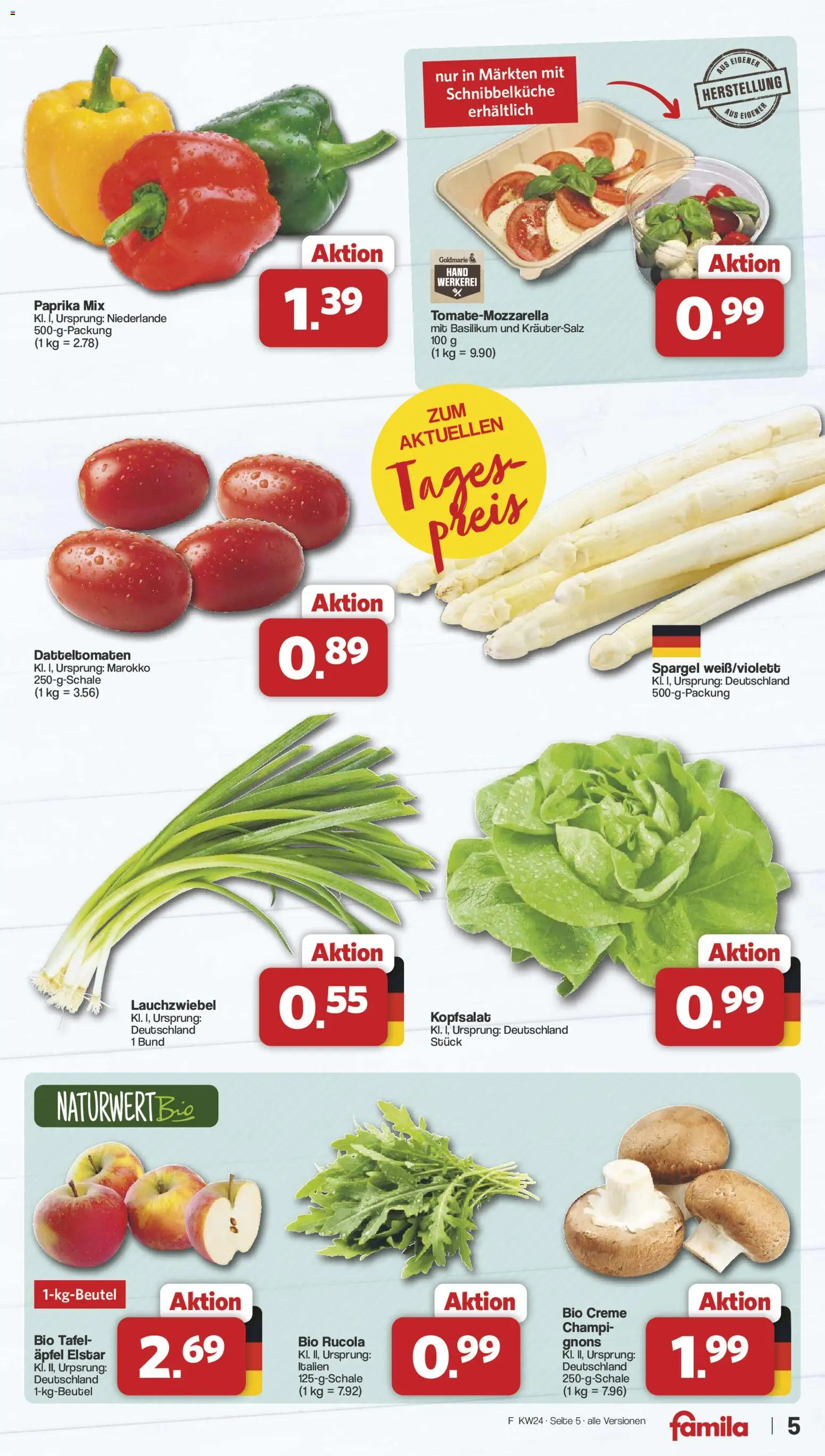 Famila Nordwest Prospekt – gültig ab 08.06.2026 | Seite: 5 | Produkte: Rucola, Äpfel, Spargel, Creme