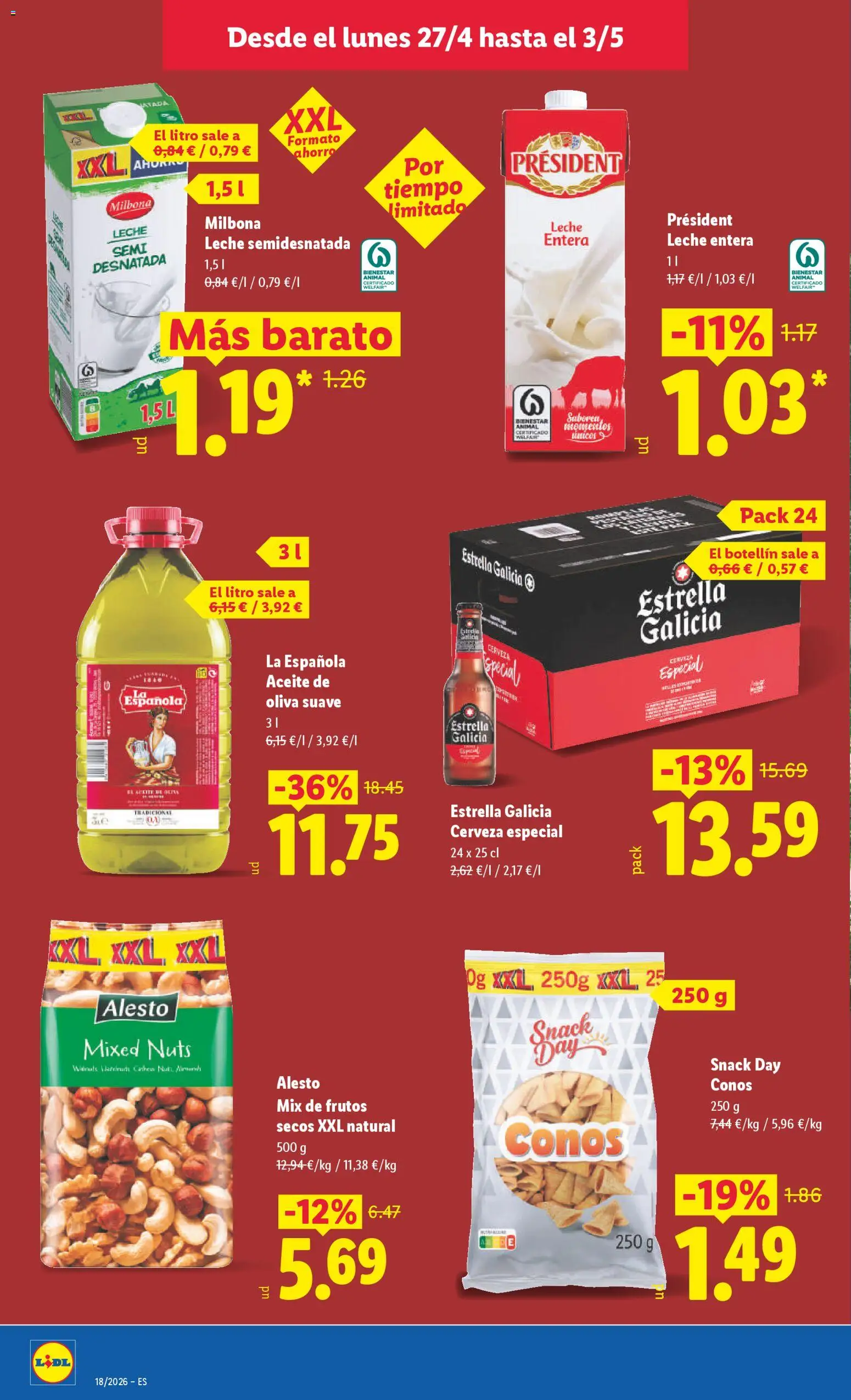Lidl folleto │ válido desde el 27.04.2026 | Página: 16 | Productos: Leche, Aceite, Cerveza, Aceite de oliva
