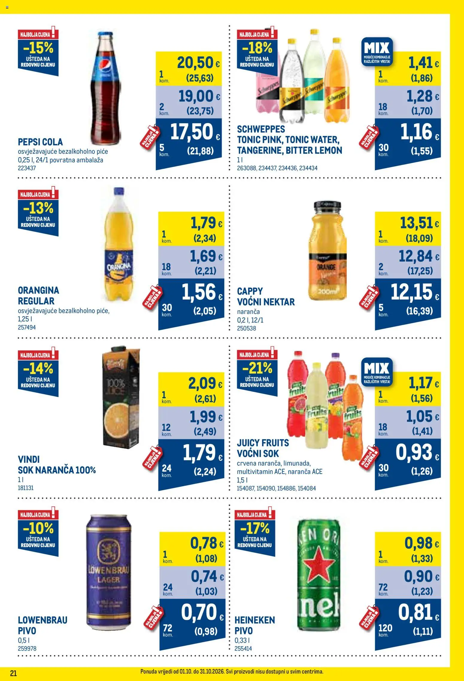 Metro katalog | vrijedi od 01.10.2026 | Stranica: 21 | Proizvodi: Pepsi, Sok, Pivo, Voćni sok