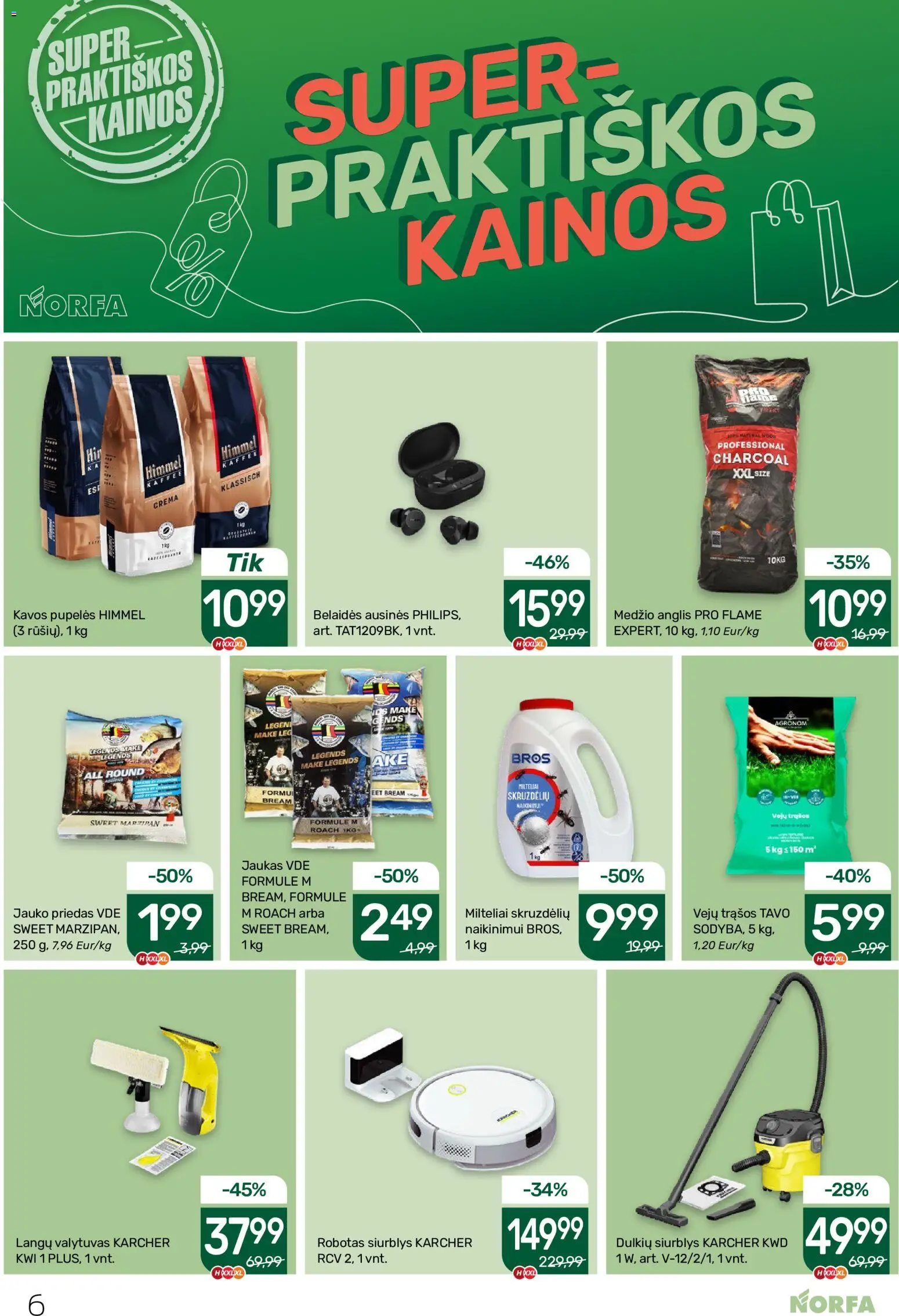 NORFA akcijos nuo 28.05.2026 | Puslapis: 6 | Prekių: Robotas, Pupelės, Kavos pupelės, Ausinės