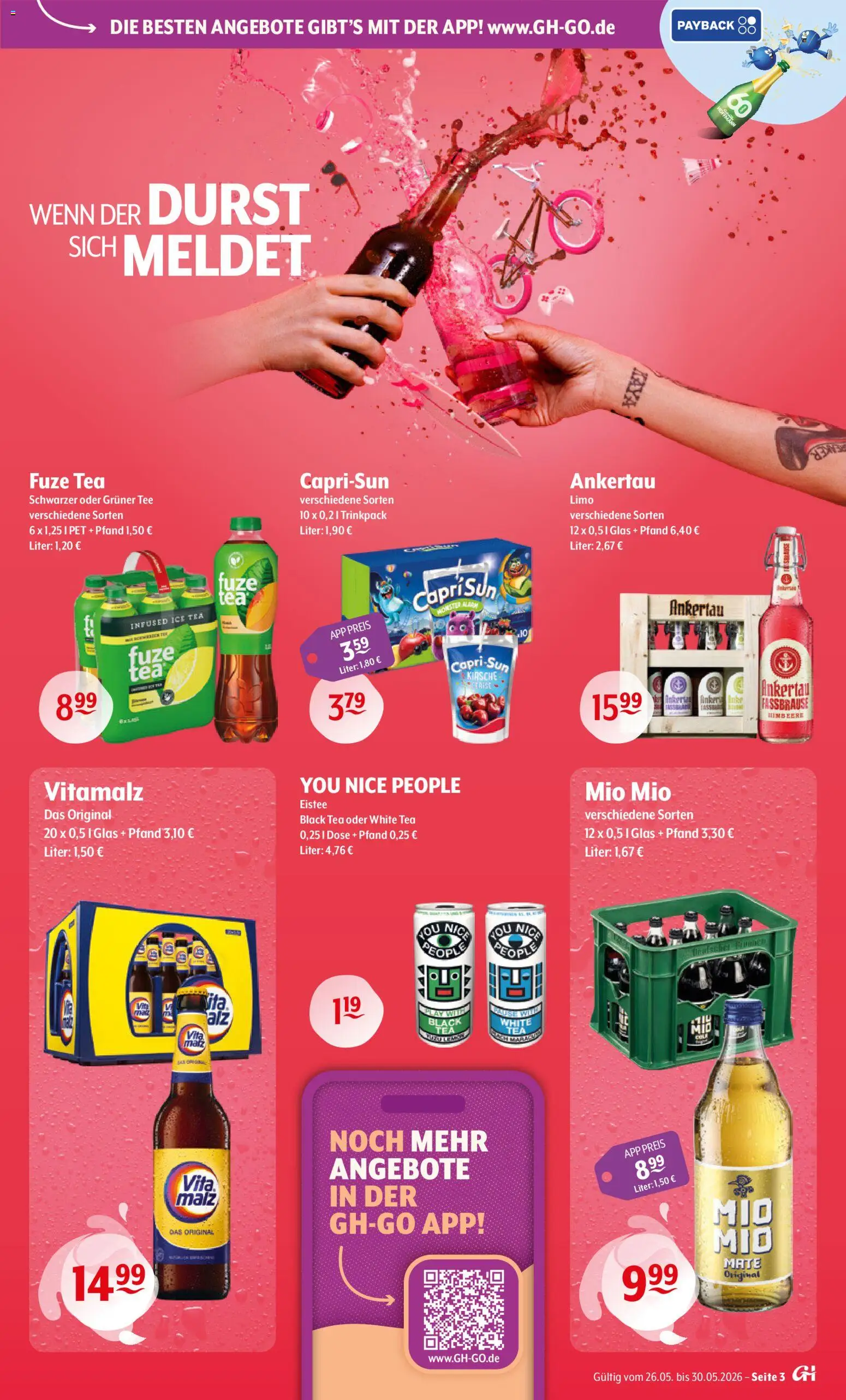 Getränke Hoffmann Prospekt – gültig ab 26.05.2026 | Seite: 3 | Produkte: Fuze tea, Himbeere, Fassbrause, Tee