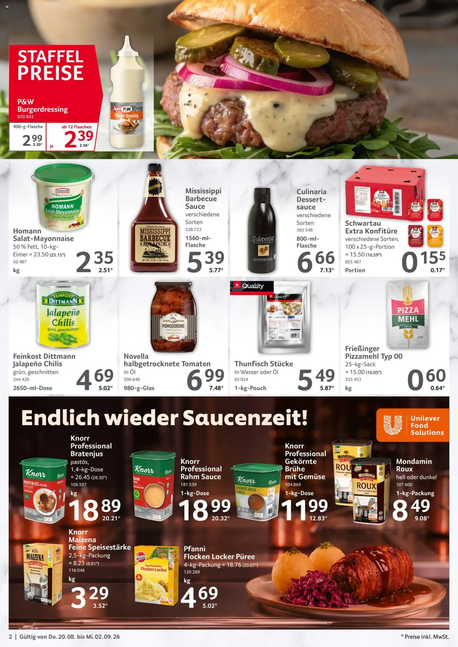 Selgros Gastronomie – gültig ab 20.08.2026 | Seite: 2 | Produkte: Öl, Thunfisch, Dressing, Wasser