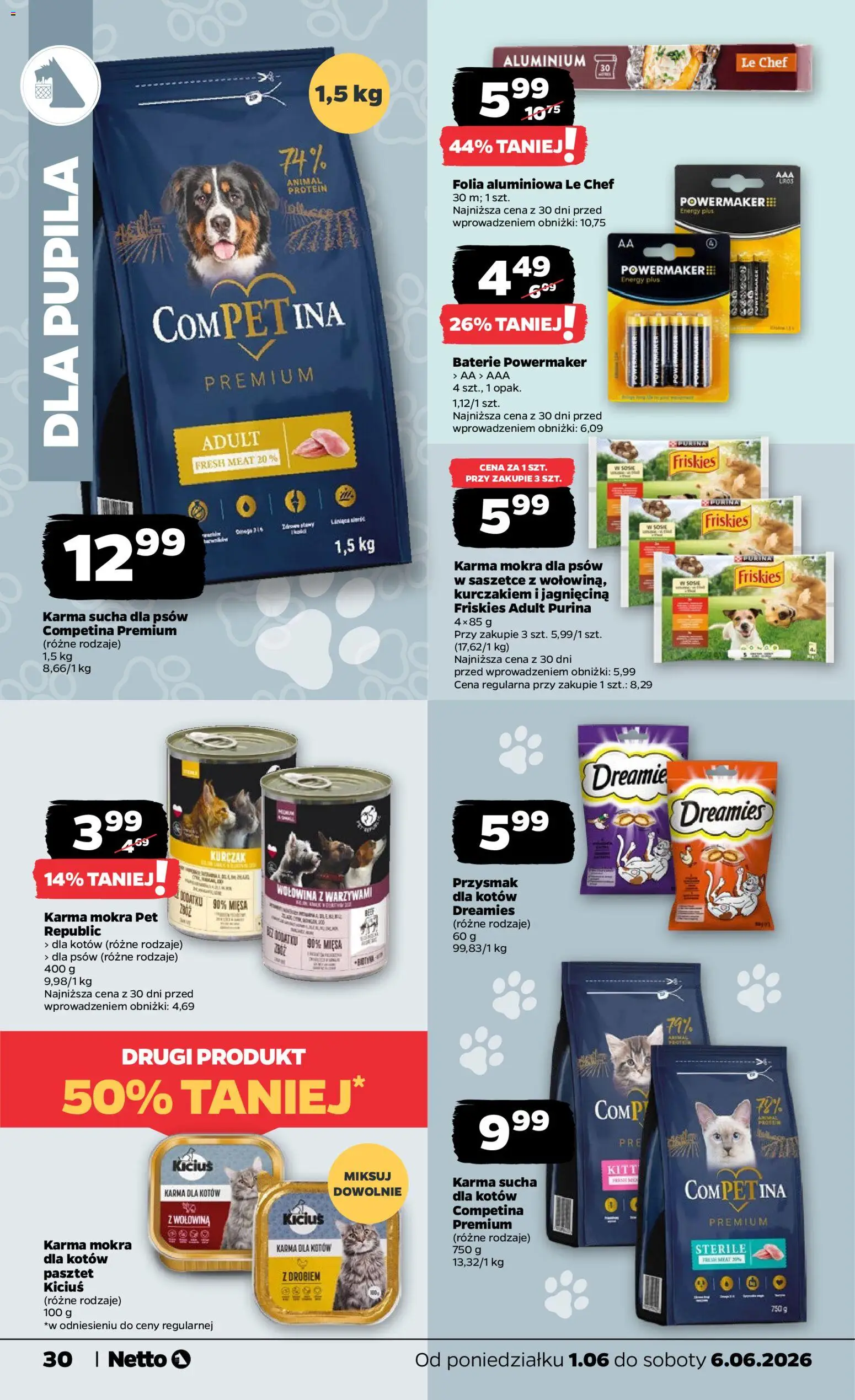 Netto gazetka od poniedziałku spożywcza od 01.06.2026 | Strona: 30 | Produkty: Kurczak, Baterie, Karma dla kotów, Wołowina