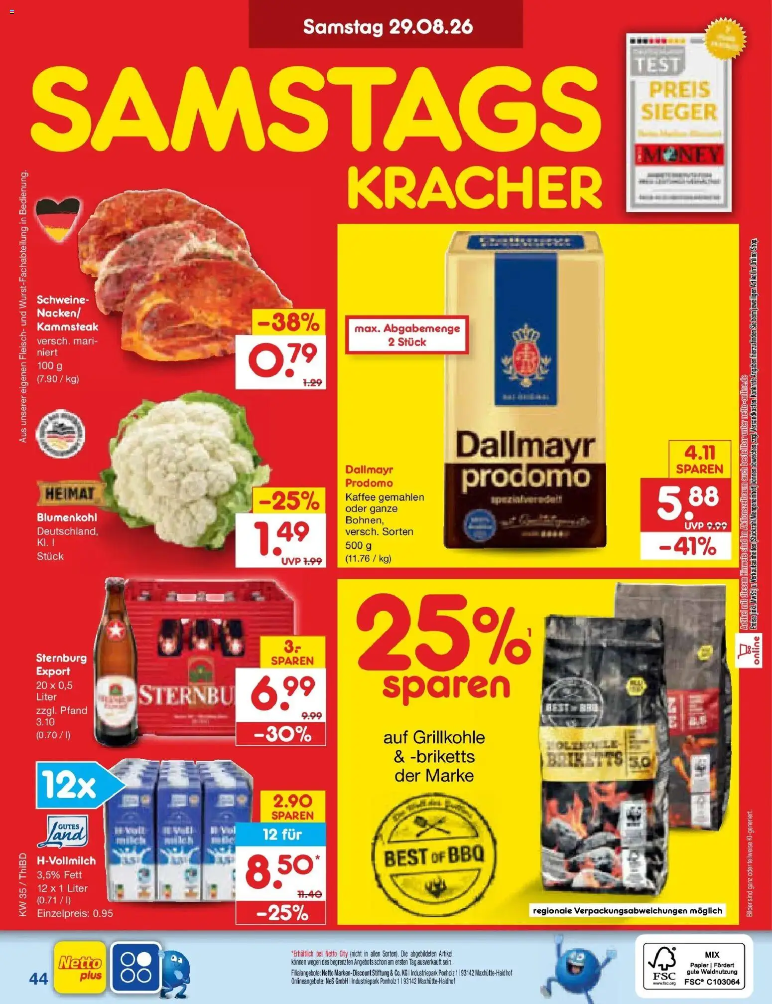 Netto Marken-Discount Prospekt Thiendorf – gültig ab 24.08.2026 | Seite: 58 | Produkte: Kaffee, Blumenkohl, Dallmayr prodomo, Fleisch