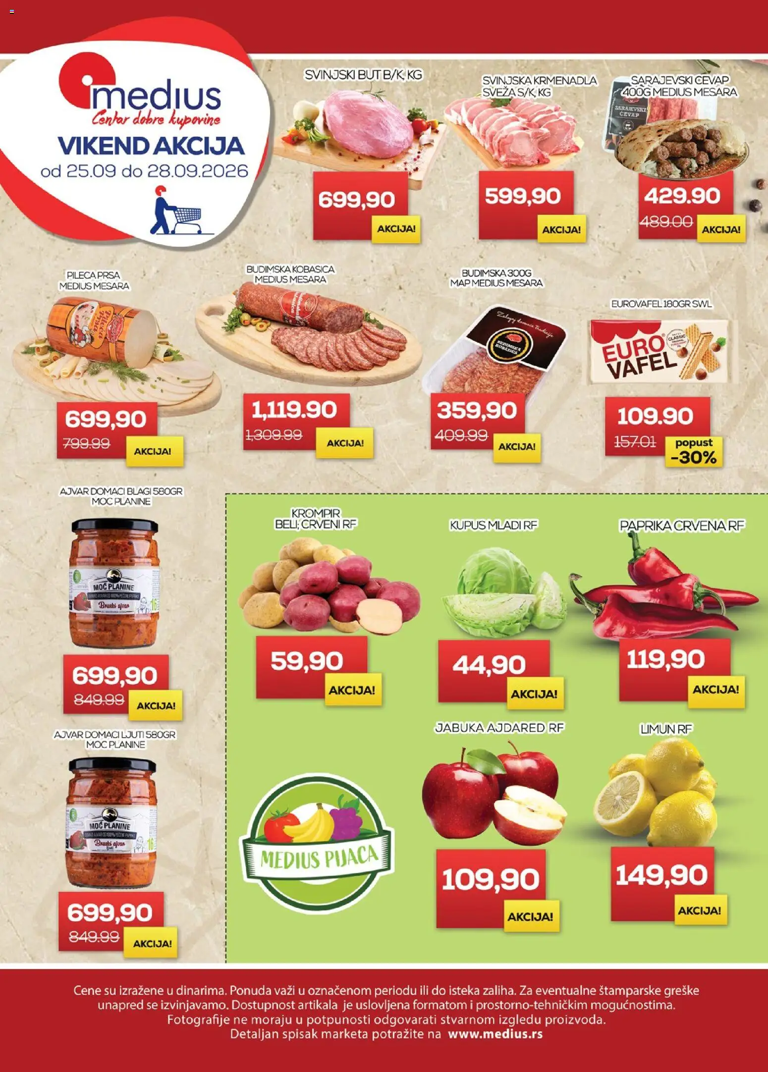 Medius katalog - važi od 25.09.2026 | Strana: 1 | Proizvode: Pileća prsa, Paprika, Svinjska krmenadla, Kobasica
