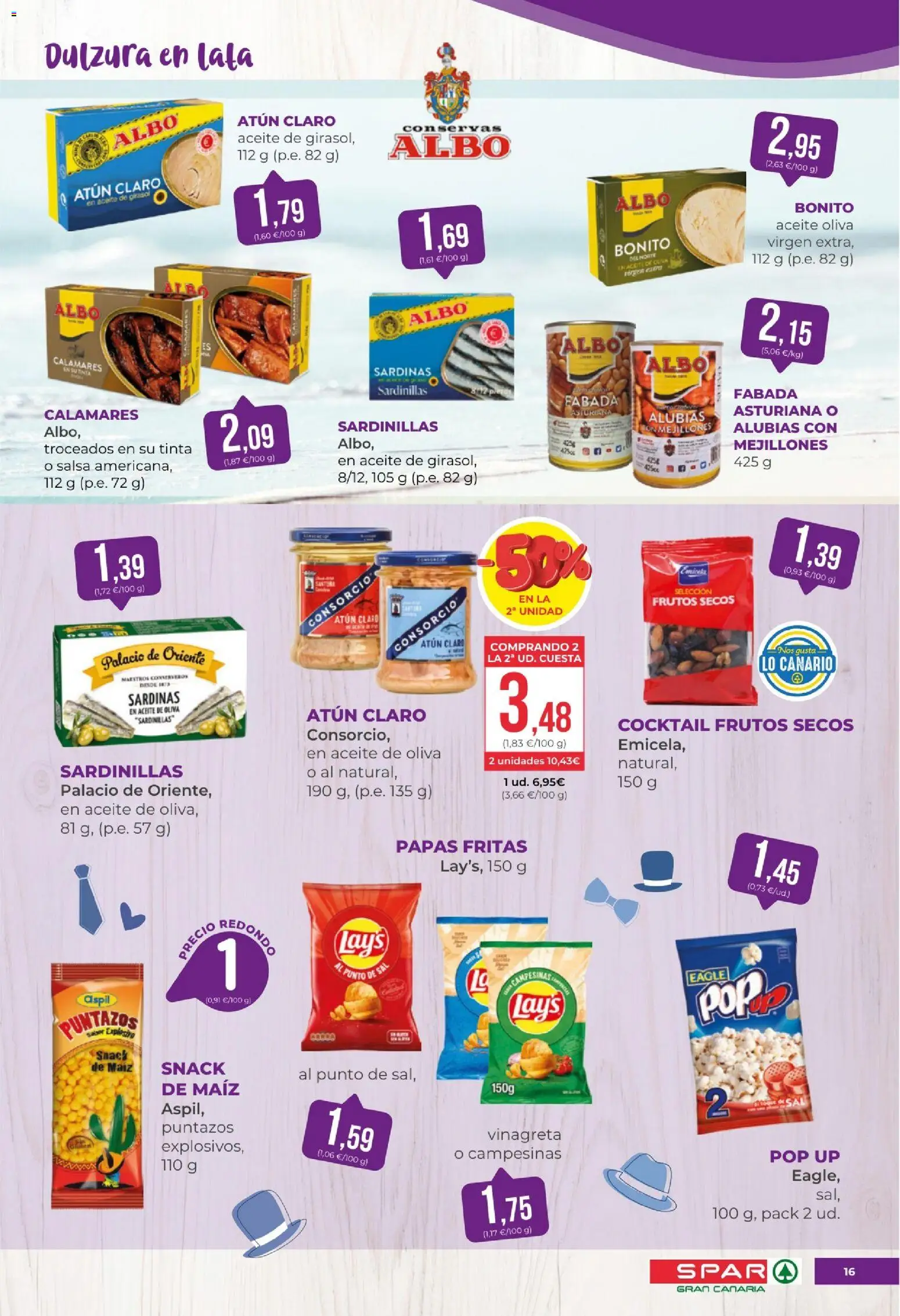Spar folleto │ válido desde el 06.03.2026 | Página: 16 | Productos: Calamares, Sardinillas, Papas fritas, Frutos secos