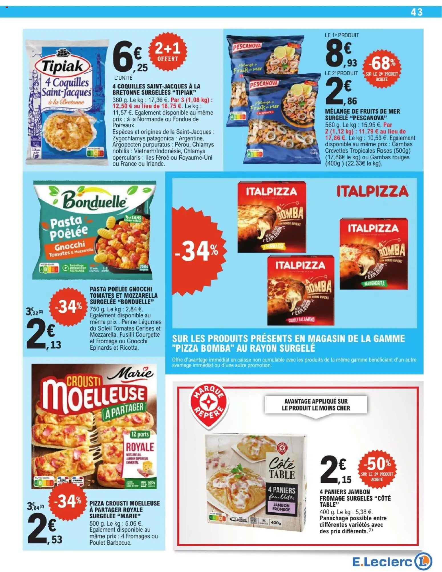 {H1} | Page: 43 | Produits: Crevettes, Mozzarella, Table, Tomates
