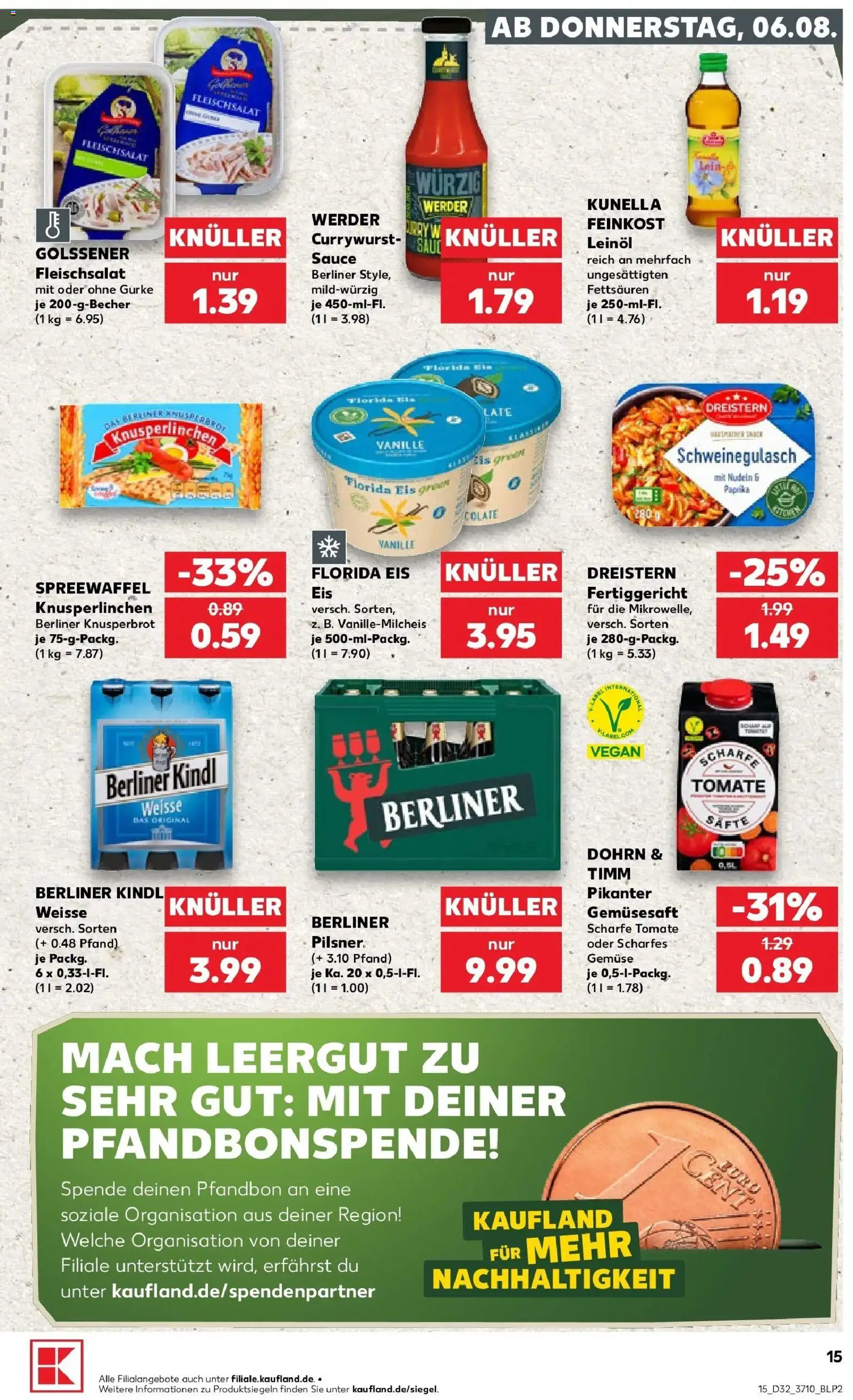 Prospekt Kaufland ab 06.08.2026 » Angebote Online zum Blättern | Seite: 15 | Produkte: Berliner, Vanille, Gemüse, Eis
