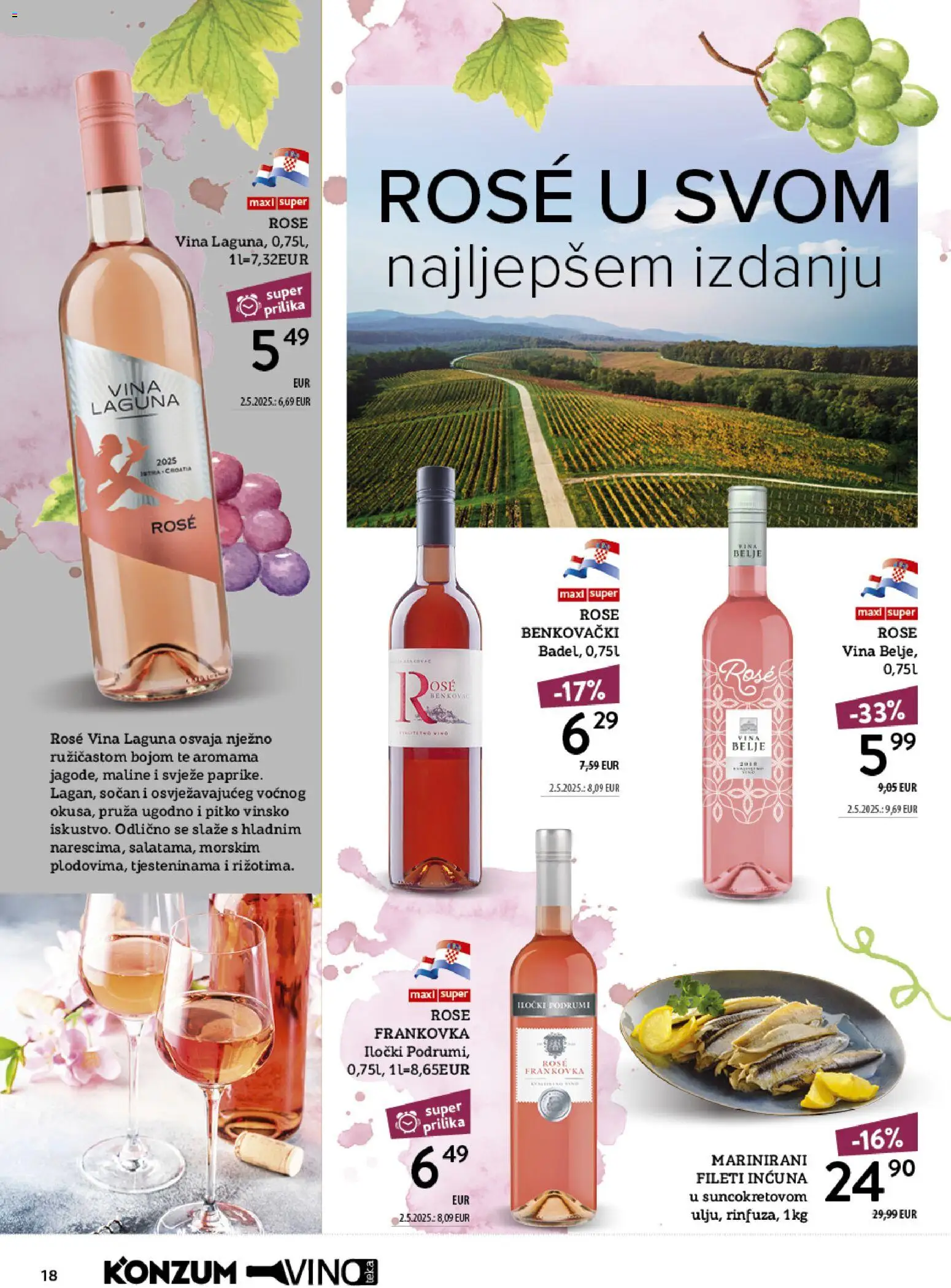 Konzum katalog | vrijedi od 12.10.2026 | Stranica: 18 | Proizvodi: Vino, Fileti incuna, Maline