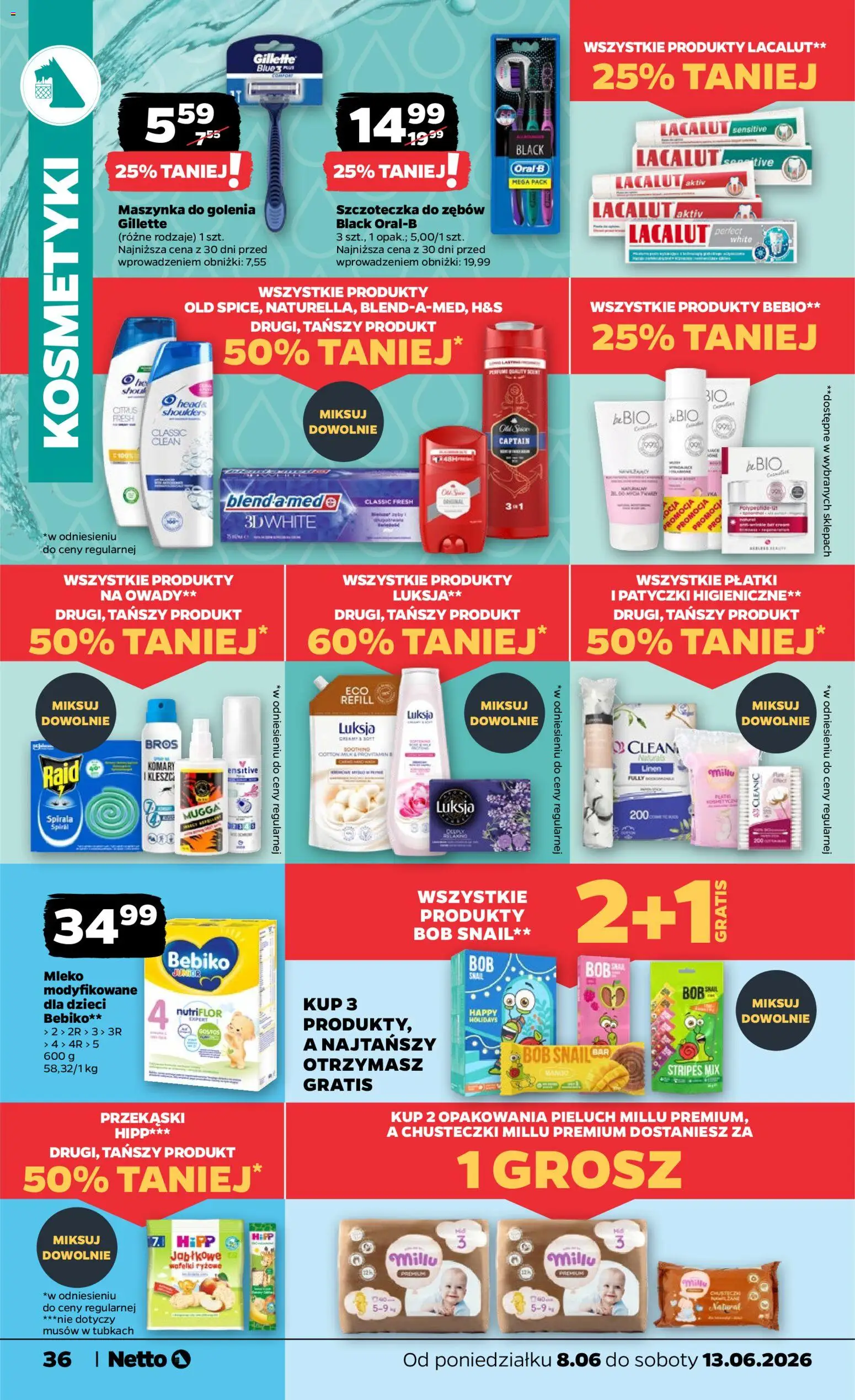 Netto gazetka od poniedziałku spożywcza od 08.06.2026 | Strona: 36 | Produkty: Kosmetyki, Bób, Lacalut, Szczoteczka do zębów