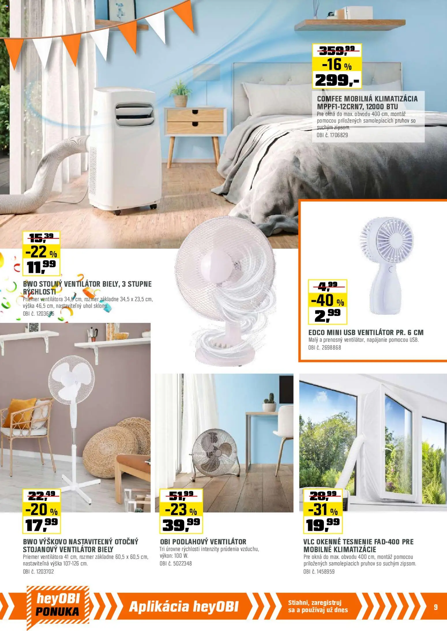 Nové OBI akcie – leták je platný od 01.06.2026 | Strana: 8 | Produkty: Mobilná klimatizácia, Ventilátor, Klimatizácia, USB