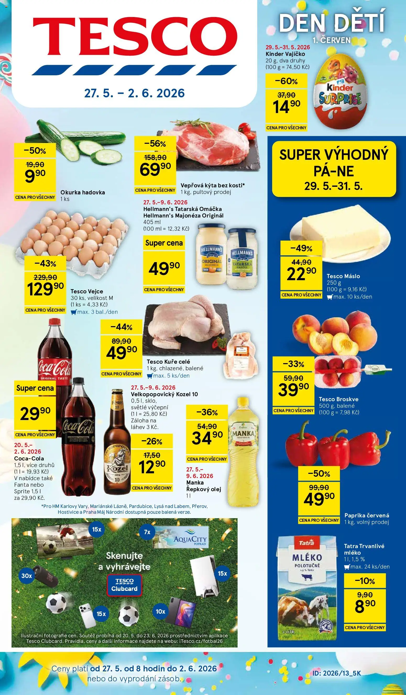 Tesco leták - Hypermarket od 27.05.2026 | Strana: 1 | Produkty: Tatarská omáčka Hellmann's, Majonéza, Kýta, Cola