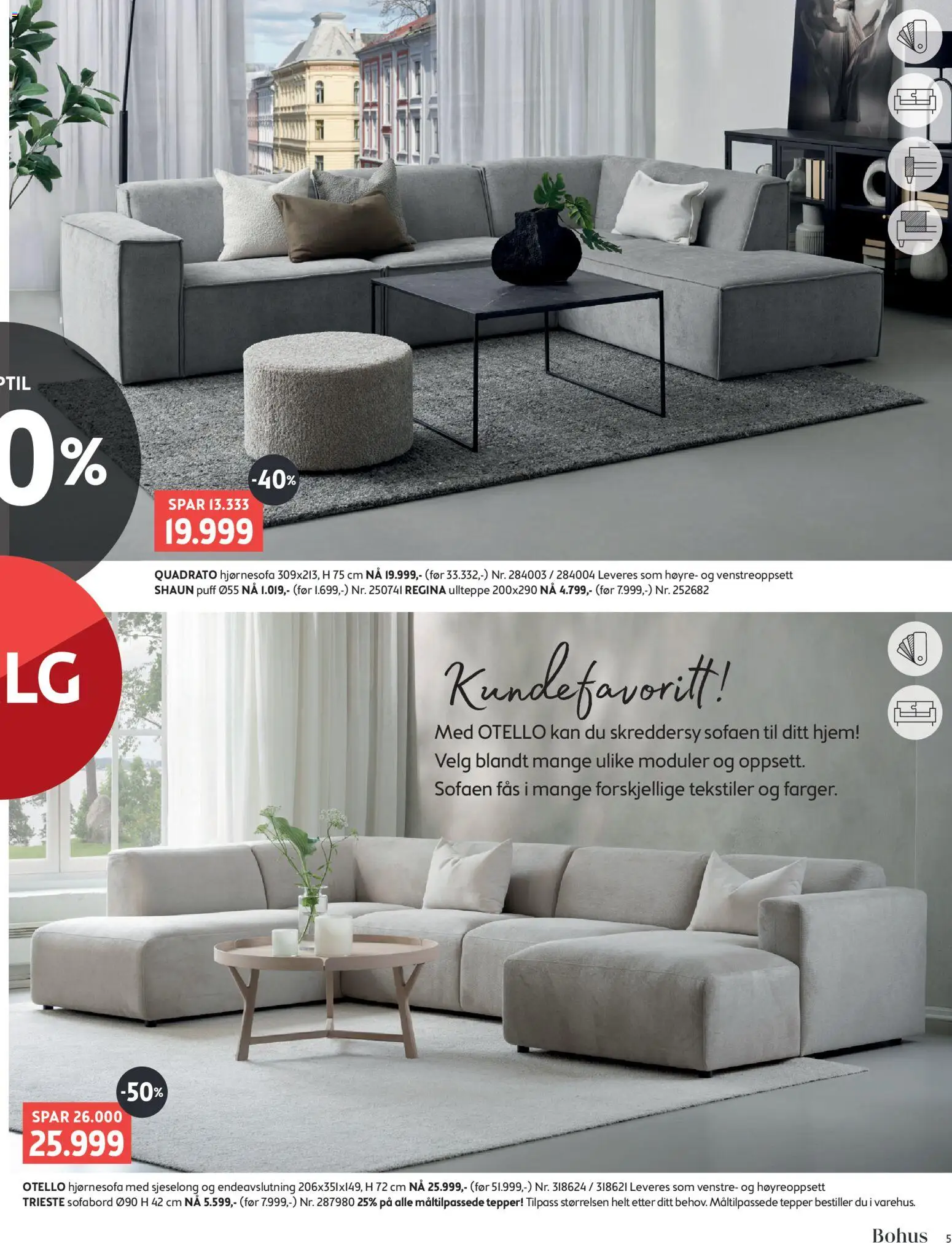 {H1} | Side: 5 | Produkter: Tepper, Puff, Hjørnesofa, Sjeselong