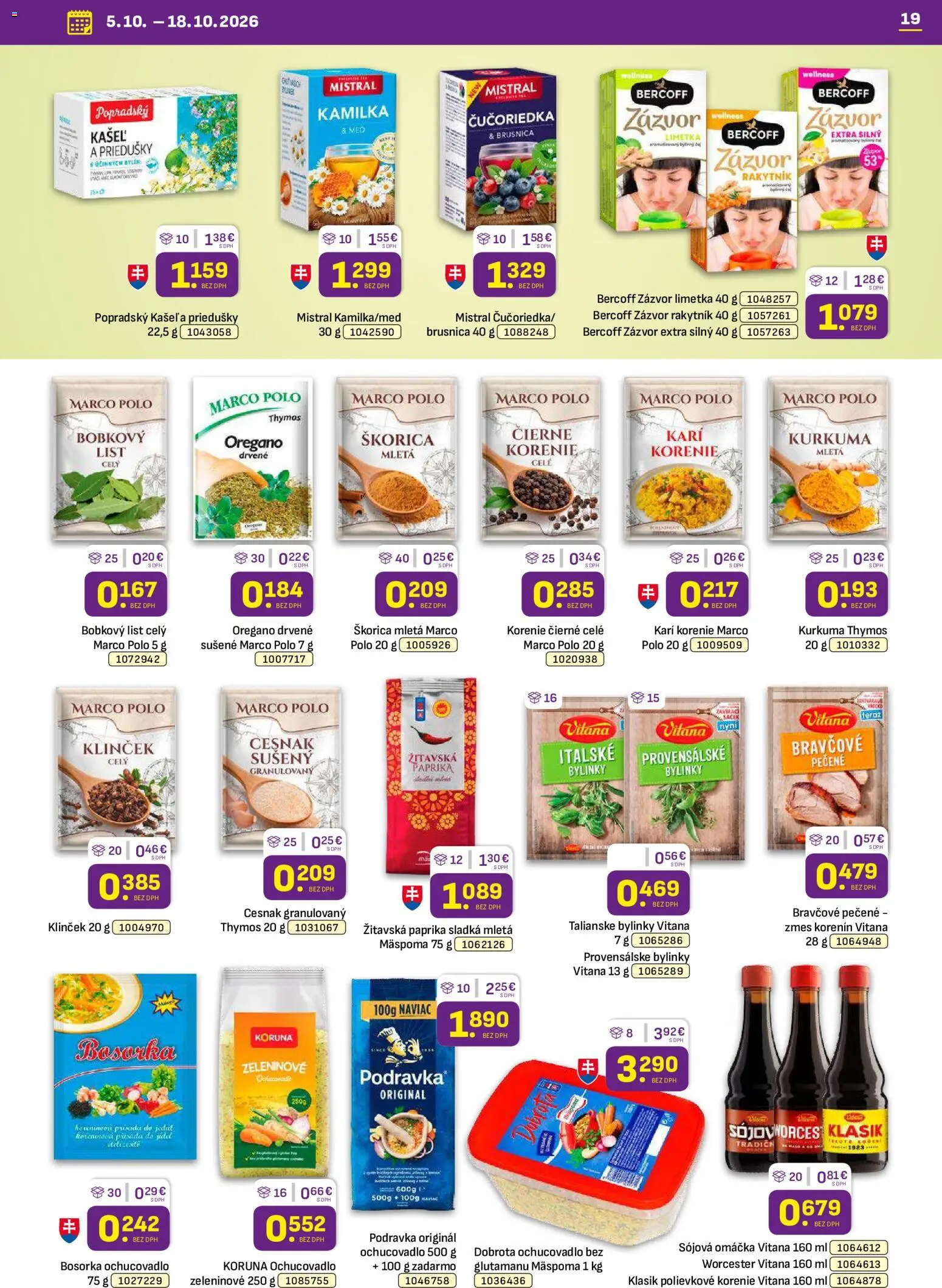 Nové Libex akcie – leták je platný od 05.10.2026 | Strana: 19 | Produkty: Paprika, Limetka, Korenie, Sójová omáčka