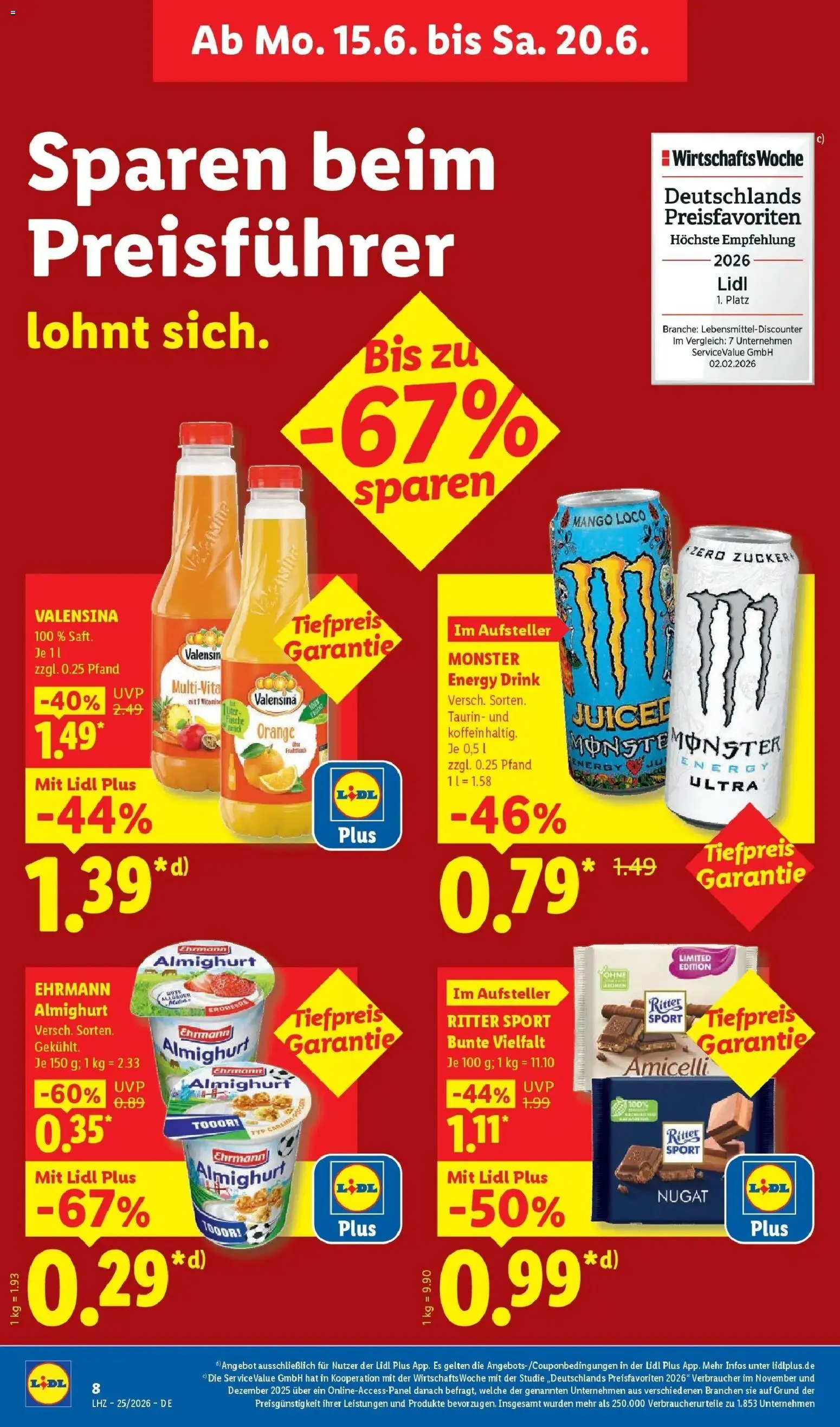 Lidl Prospekt Ebersbach – gültig ab 15.06.2026 | Seite: 18 | Produkte: Ehrmann almighurt, Ritter sport, Monster, Zucker
