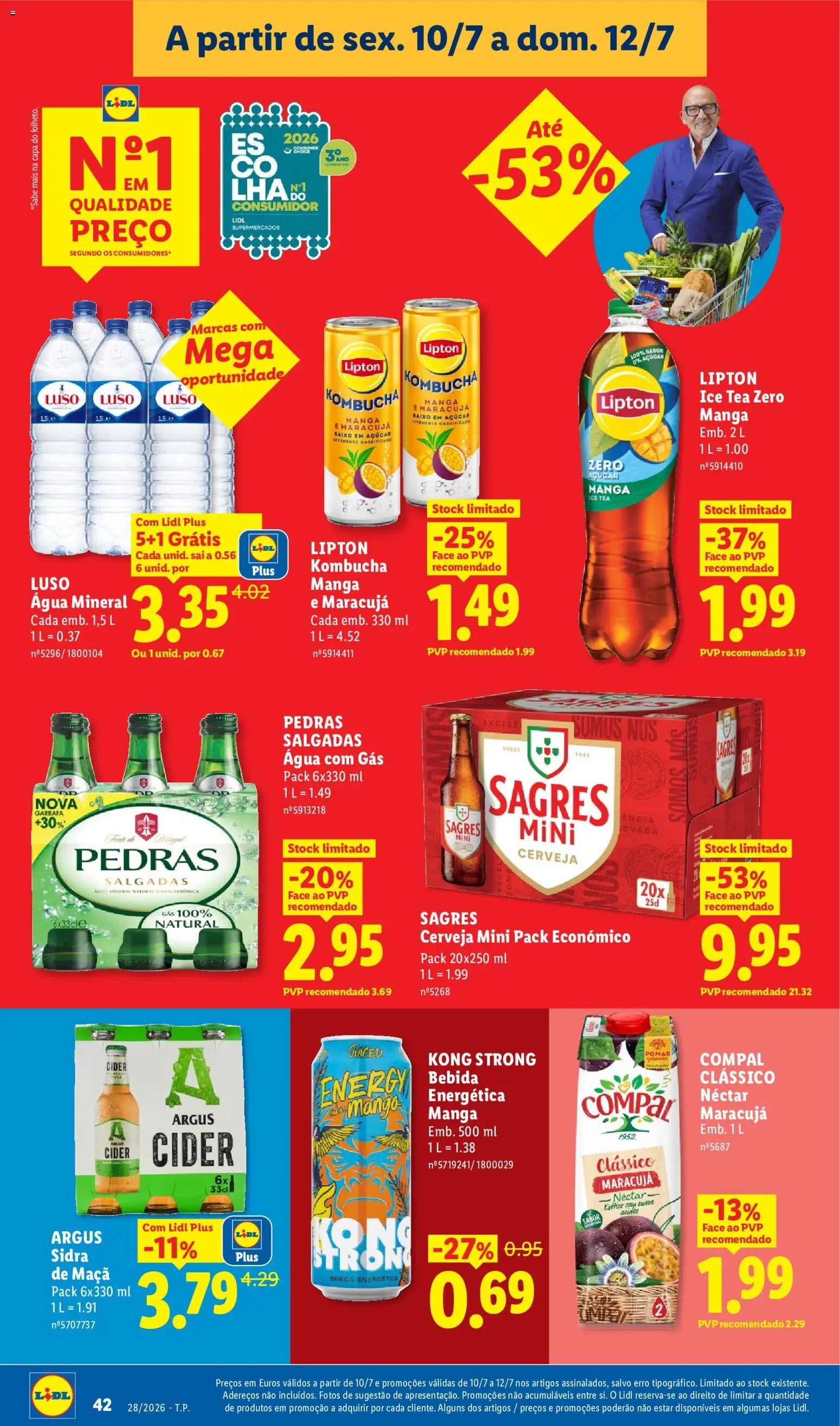 Lidl folheto │ válido de 06/07/2026 | Página: 42 | Produtos: Agua, Maça, Cerveja, Açúcar