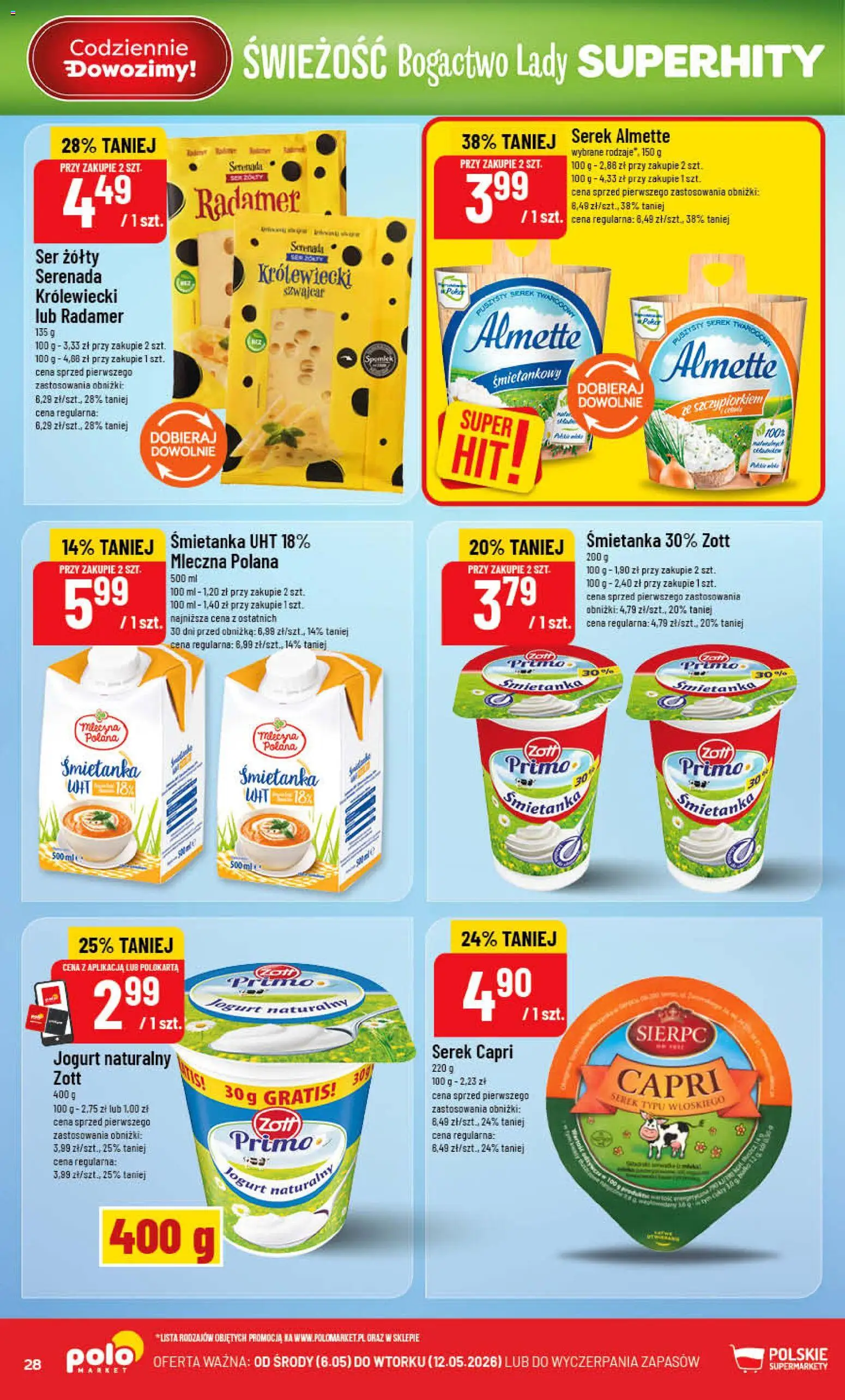 POLOmarket gazetka od 06.05.2026 | Strona: 28 | Produkty: Ser żółty, Serek, Ser, Jogurt