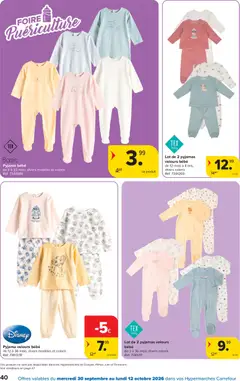 Lot de 2 pyjamas velours bébé, Lot de 2 pyjamas en velours pour bébé, de 3 à 36 mois, divers coloris - Voorbeeld van een folder van Carrefour, geldig van 30/09/2026 | Pagina: 40 | Producten: Velours, Pyjama
