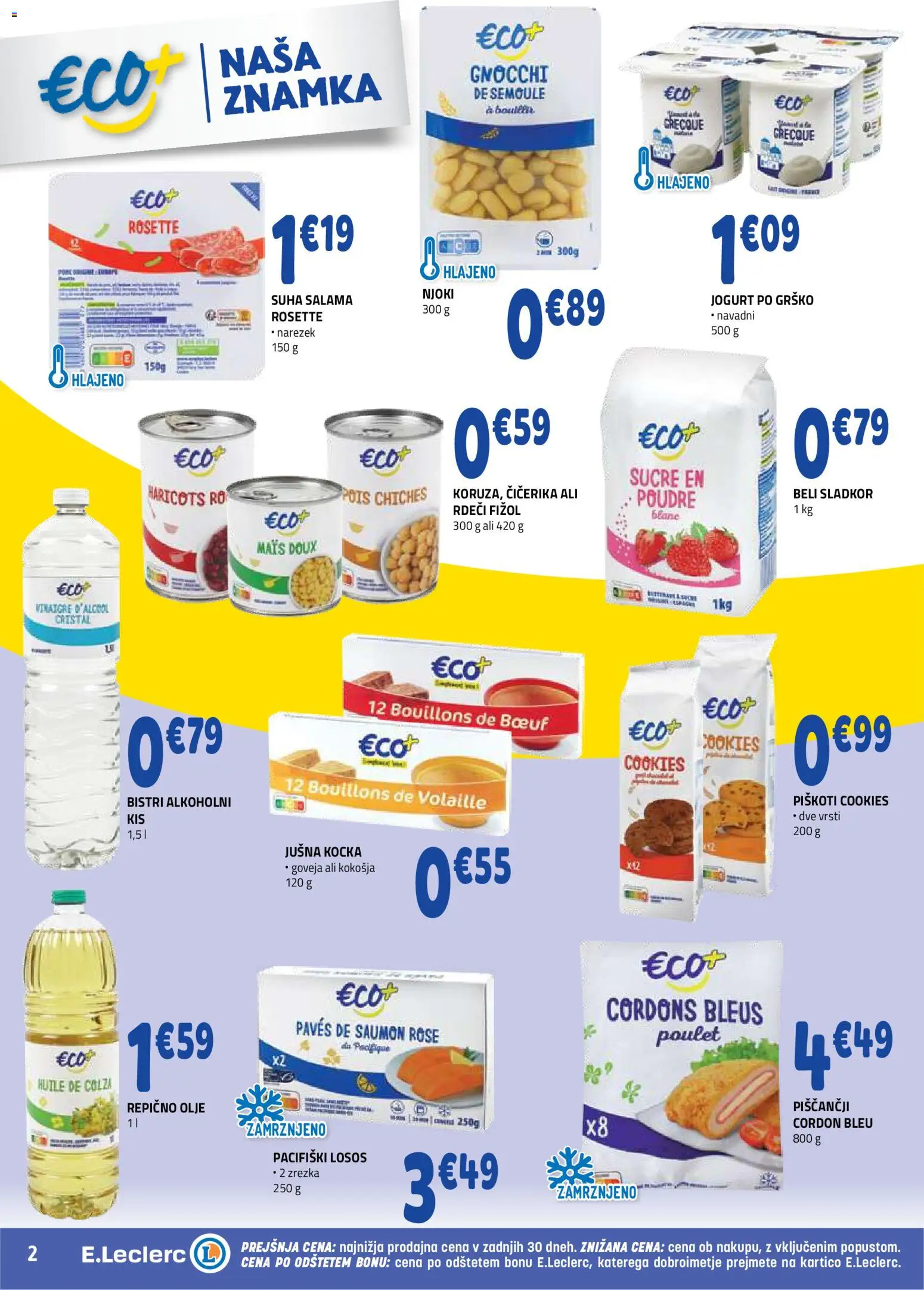 Novi E.leclerc katalog ponudbe – veljaven od 26.08.2026 | Stran: 2 | Izdelki: Jušna kocka, Narezek, Salama, Piskoti