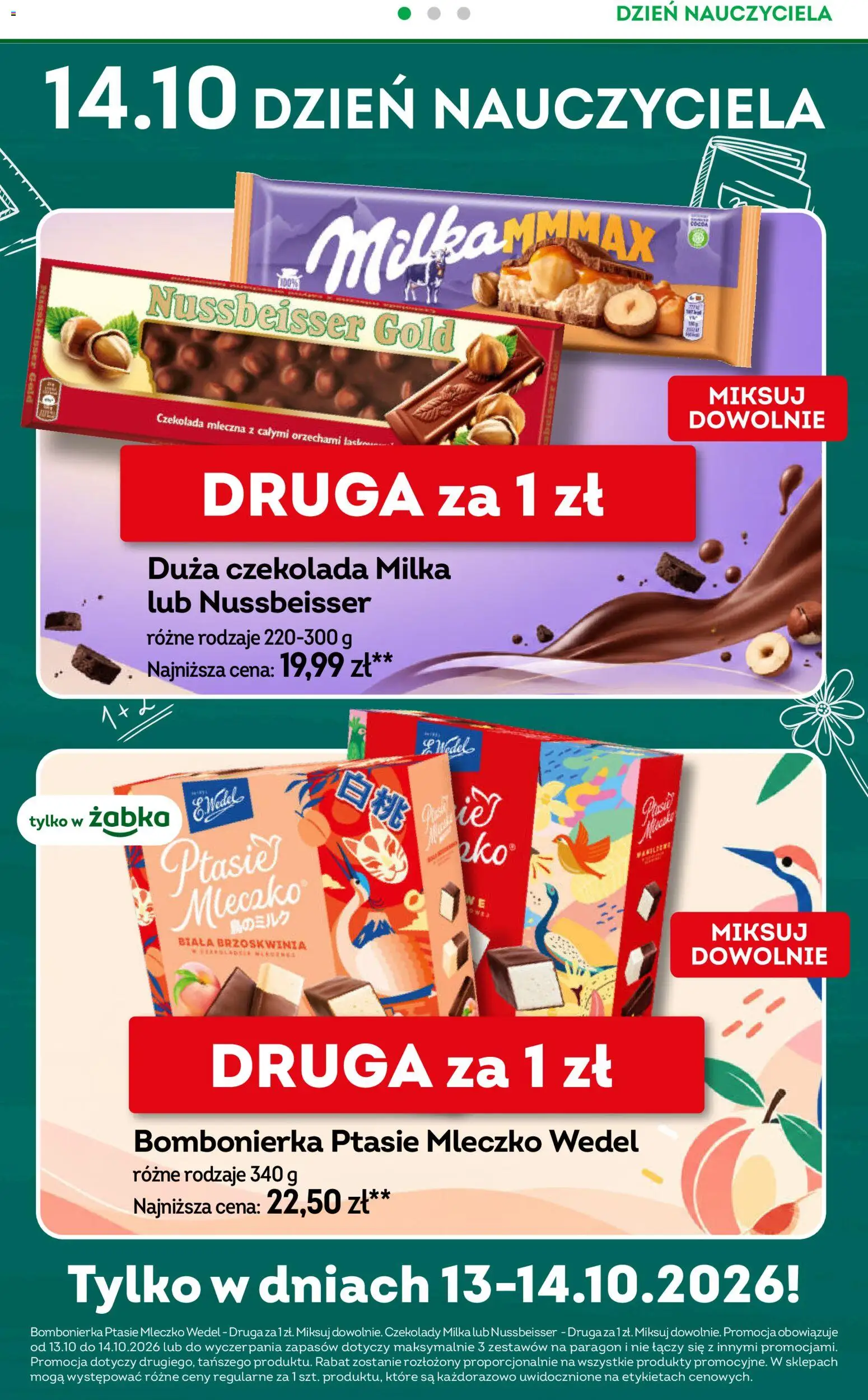 Żabka gazetka od 07.10.2026 | Strona: 14 | Produkty: Czekolady, Milka, Ptasie mleczko, Czekolada