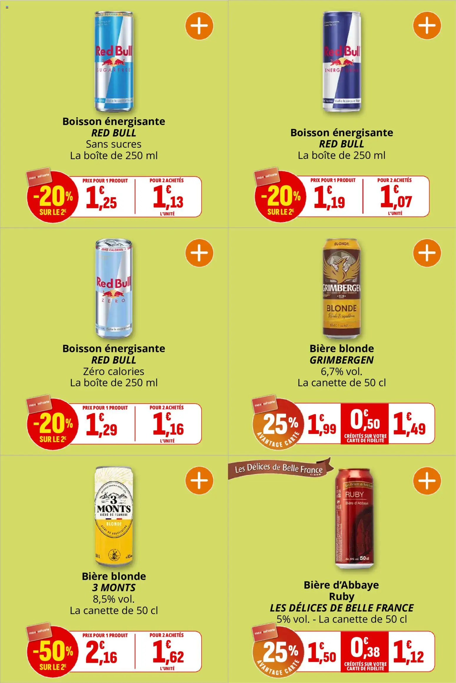 {H1} | Page: 32 | Produits: Bière d’abbaye, Bière blonde, Red bull, Boisson énergisante