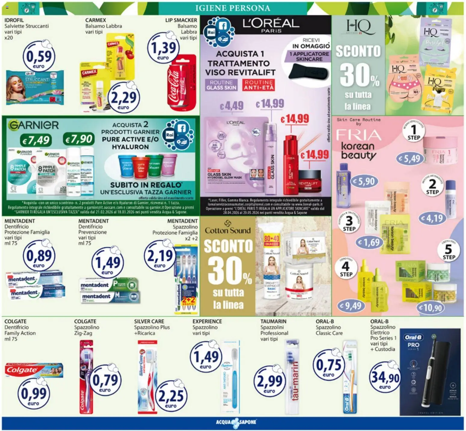 Volantino Acqua e Sapone del 04.05.2026 | Pagina: 7 | Prodotti: Salviette struccanti, Dentifricio, Spazzolino, Coca Cola