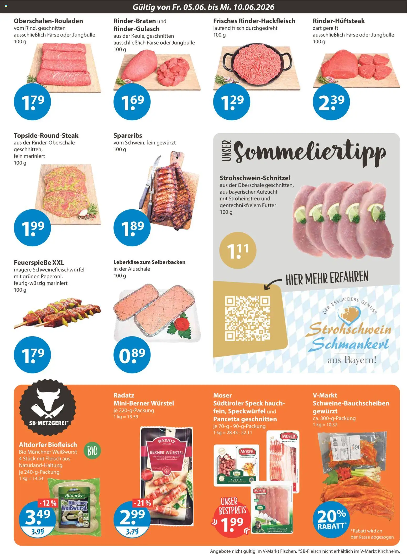 V-Markt Schwaben / Oberbayern – gültig ab 05.06.2026 | Seite: 3 | Produkte: Rinderbraten, Rindergulasch, Weißwurst, Leberkase