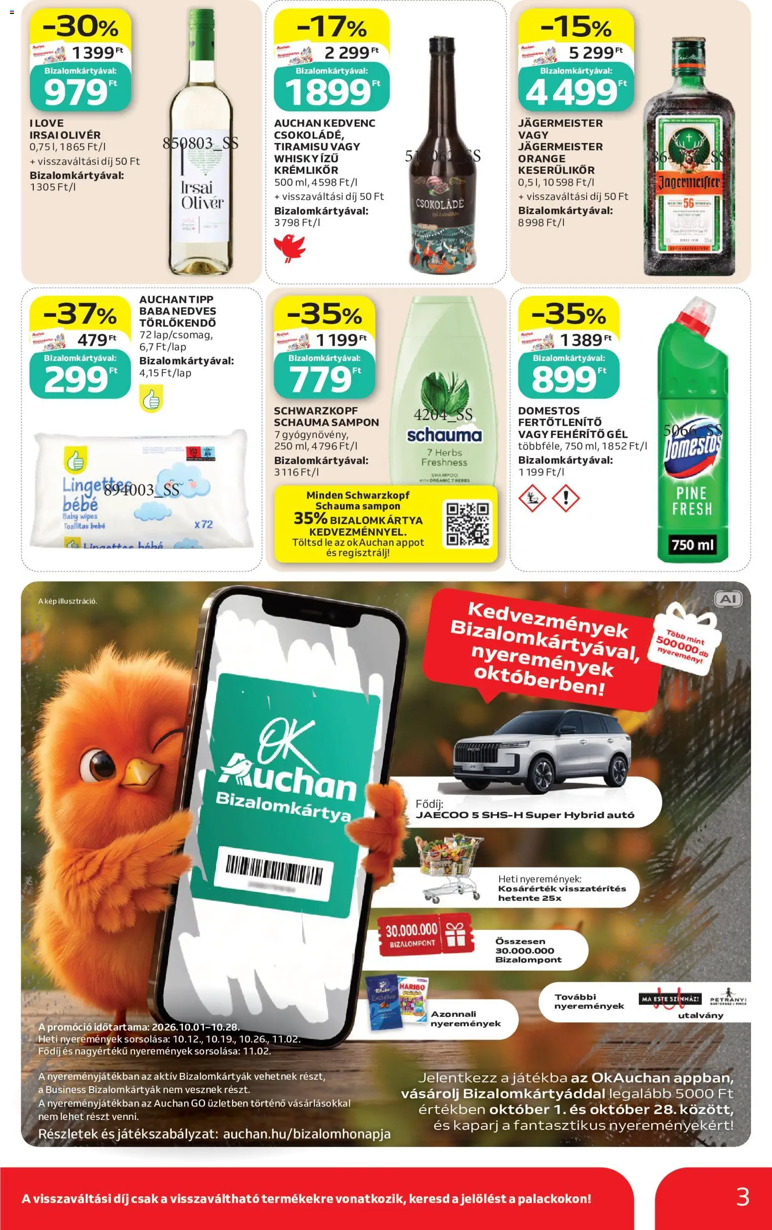 Auchan akciós ujság - amely érvényes a következő dátumtól: 2026.10.08. | Oldal: 3 | Termékek: Csokoládé, Keserűlikőr, Baba, Domestos
