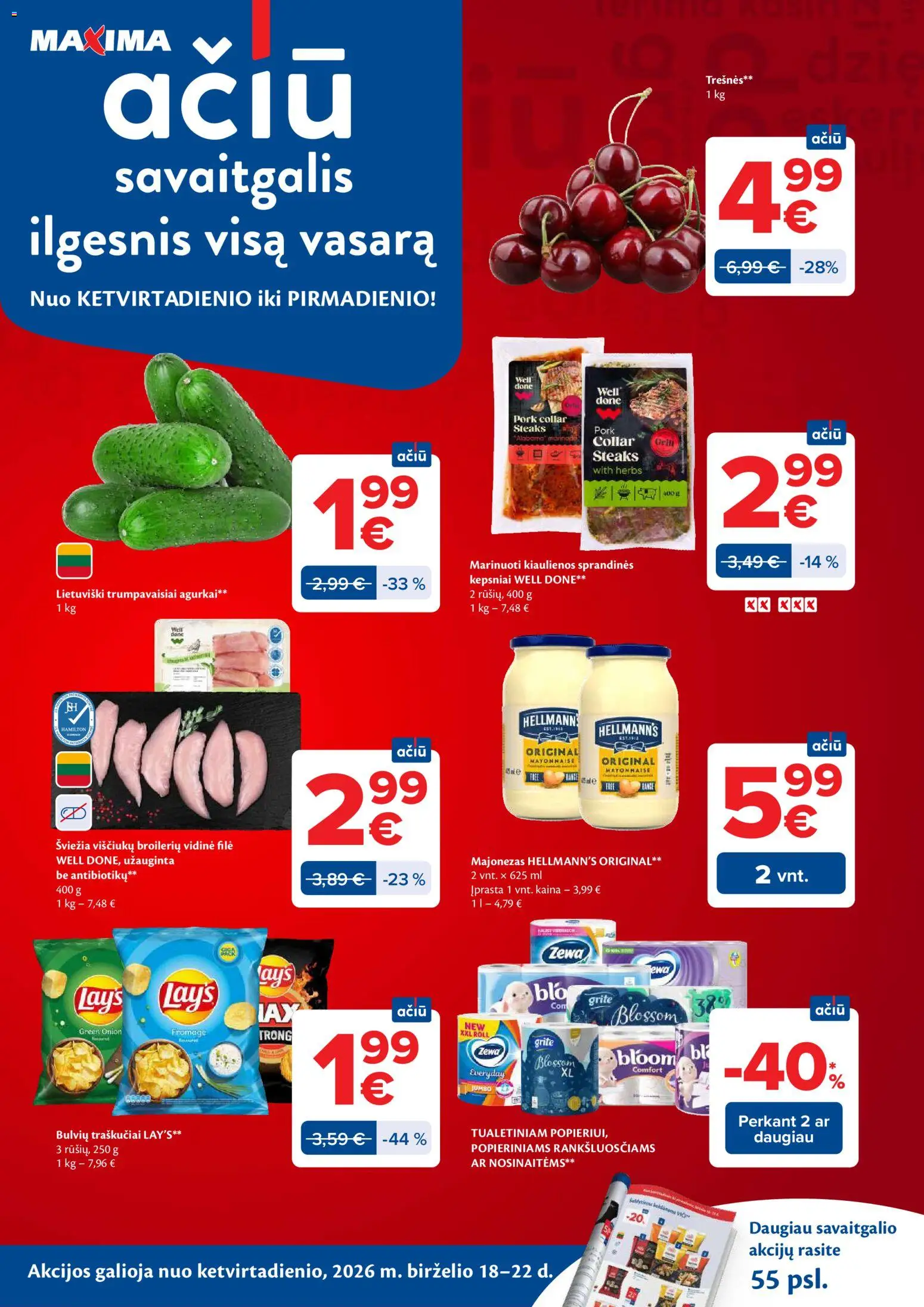 MAXIMA akcijos nuo 16.06.2026 | Puslapis: 56 | Prekių: Agurkai, Kiaulienos, Majonezas, Traškučiai