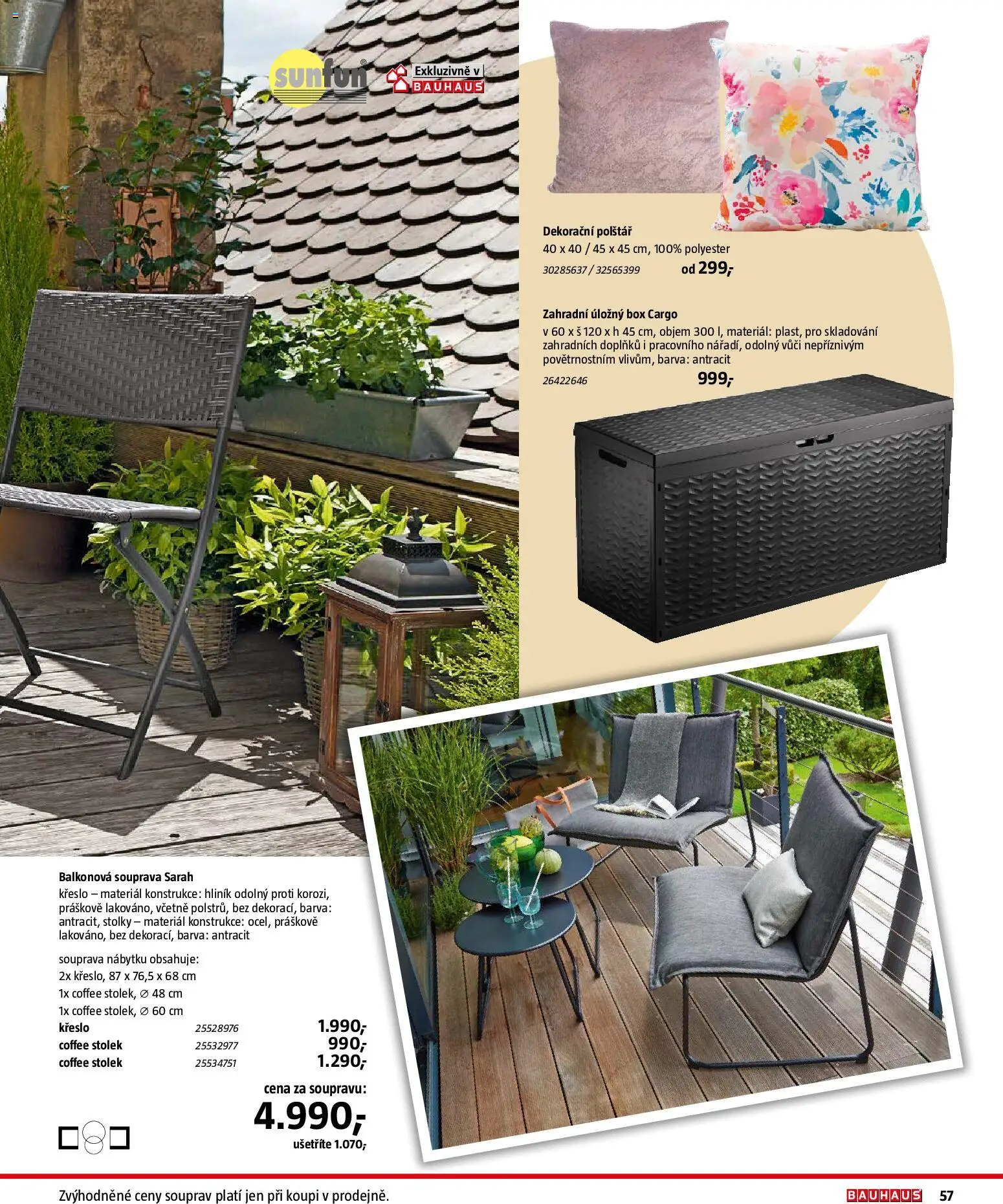 Bauhaus katalog Záhradní nábytek od 08.04.2026 | Strana: 57 | Produkty: Zahradní úložný box, Úložný box, Křeslo, Stolek