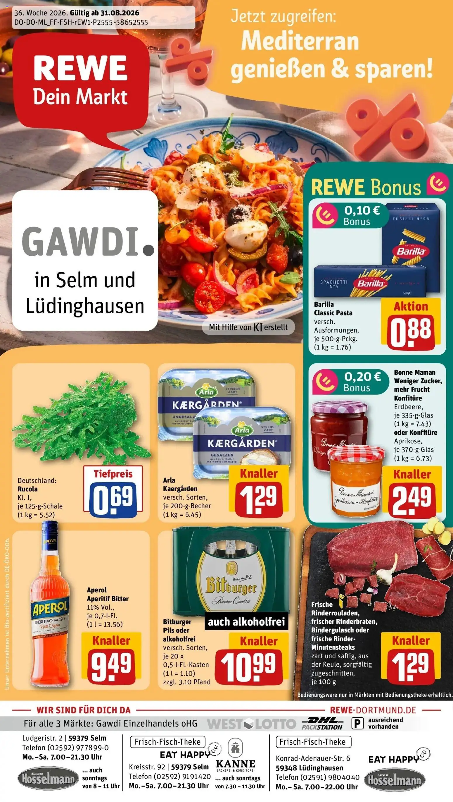 REWE Prospekt ab 31.08.2026 zum Blättern » Angebote | Seite: 3 | Produkte: Bitburger, Pils, Pasta, Uhr