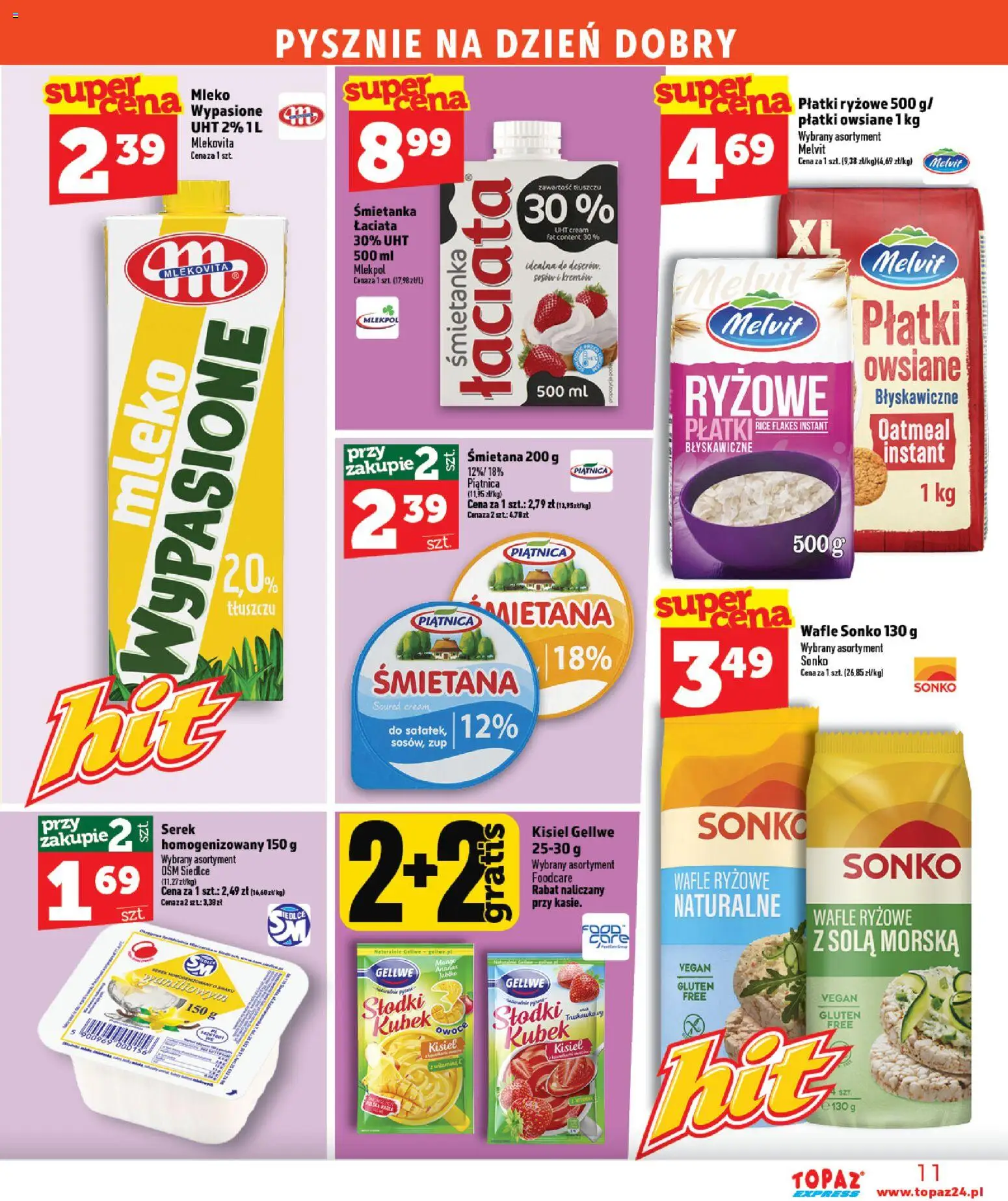 Topaz gazetka - Express od 13.08.2026 | Strona: 11 | Produkty: Wafle, Mleko, Płatki, Owoce
