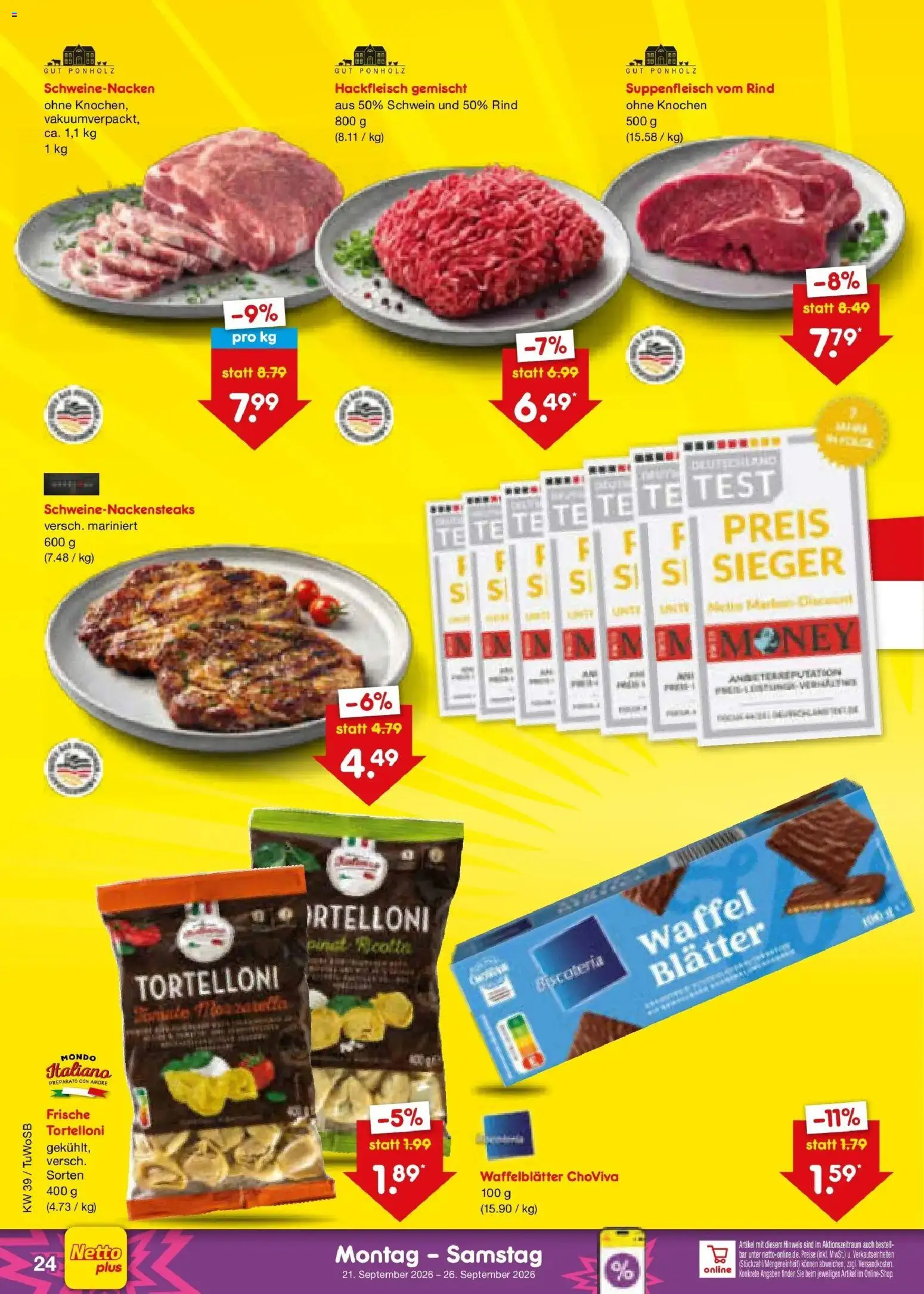 Netto Marken-Discount Prospekt Sindelfingen – gültig ab 21.09.2026 | Seite: 36 | Produkte: Schweinenacken, Suppenfleisch, Hackfleisch