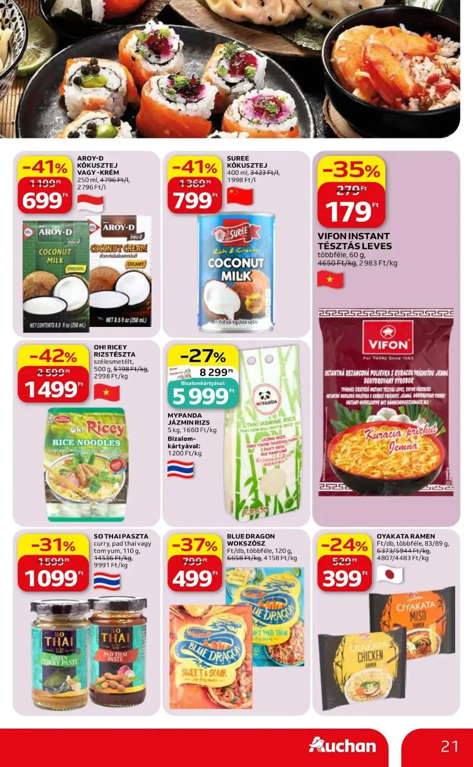 Auchan akciós ujság - amely érvényes a következő dátumtól: 07.05.2026 | Oldal: 21 | Termékek: Rizstészta, Jázmin rizs, Kókusztej, Só