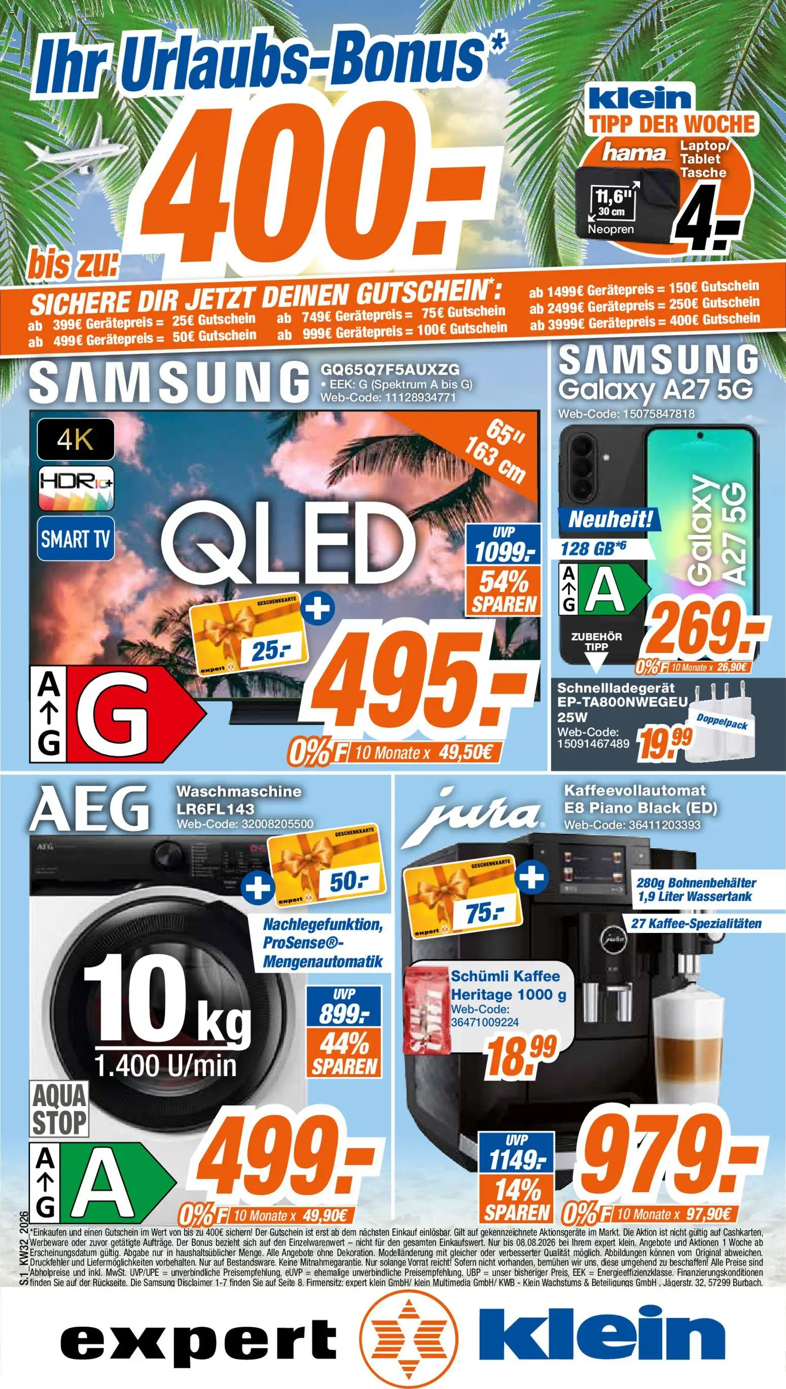 Expert Giessen – gültig ab 02.08.2026 | Seite: 1 | Produkte: Kaffee, Waschmaschine, Samsung, Tablet