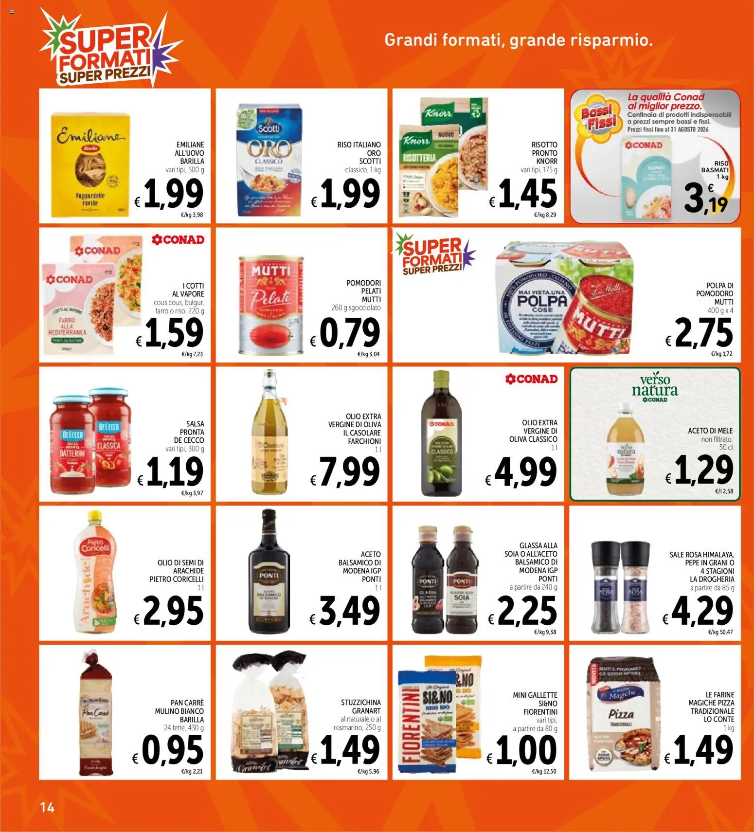 Volantino Spazio Conad del 14/07/2026 | Pagina: 14 | Prodotti: Riso Basmati, Salsa, Aceto, Farro