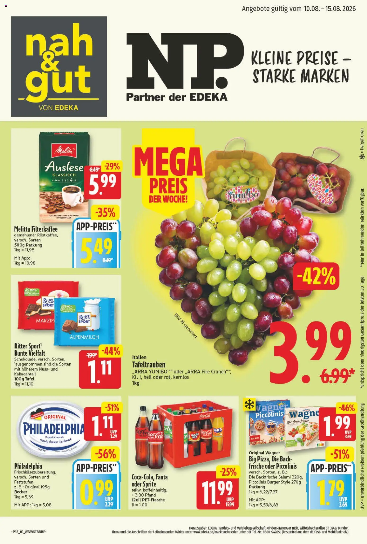 NP Discount Prospekt – gültig ab 10.08.2026 | Seite: 1 | Produkte: Melitta, Fanta, Ritter sport, Salami