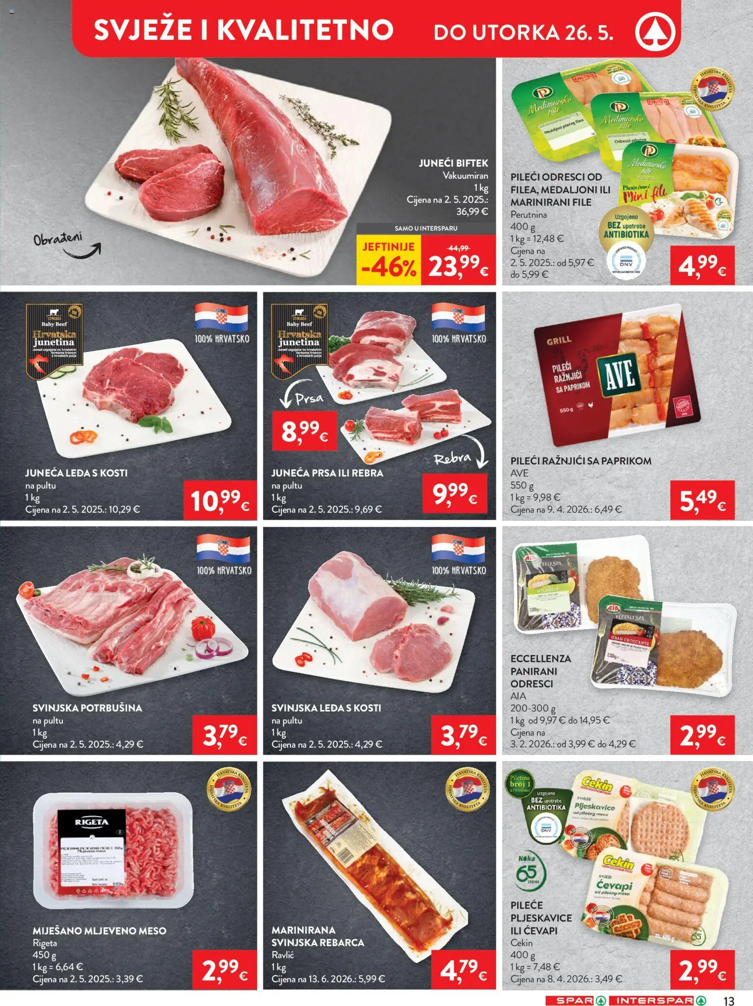 Spar katalog | vrijedi od 20.05.2026 | Stranica: 13 | Proizvodi: Meso, Junetina, Piletina, Pljeskavice