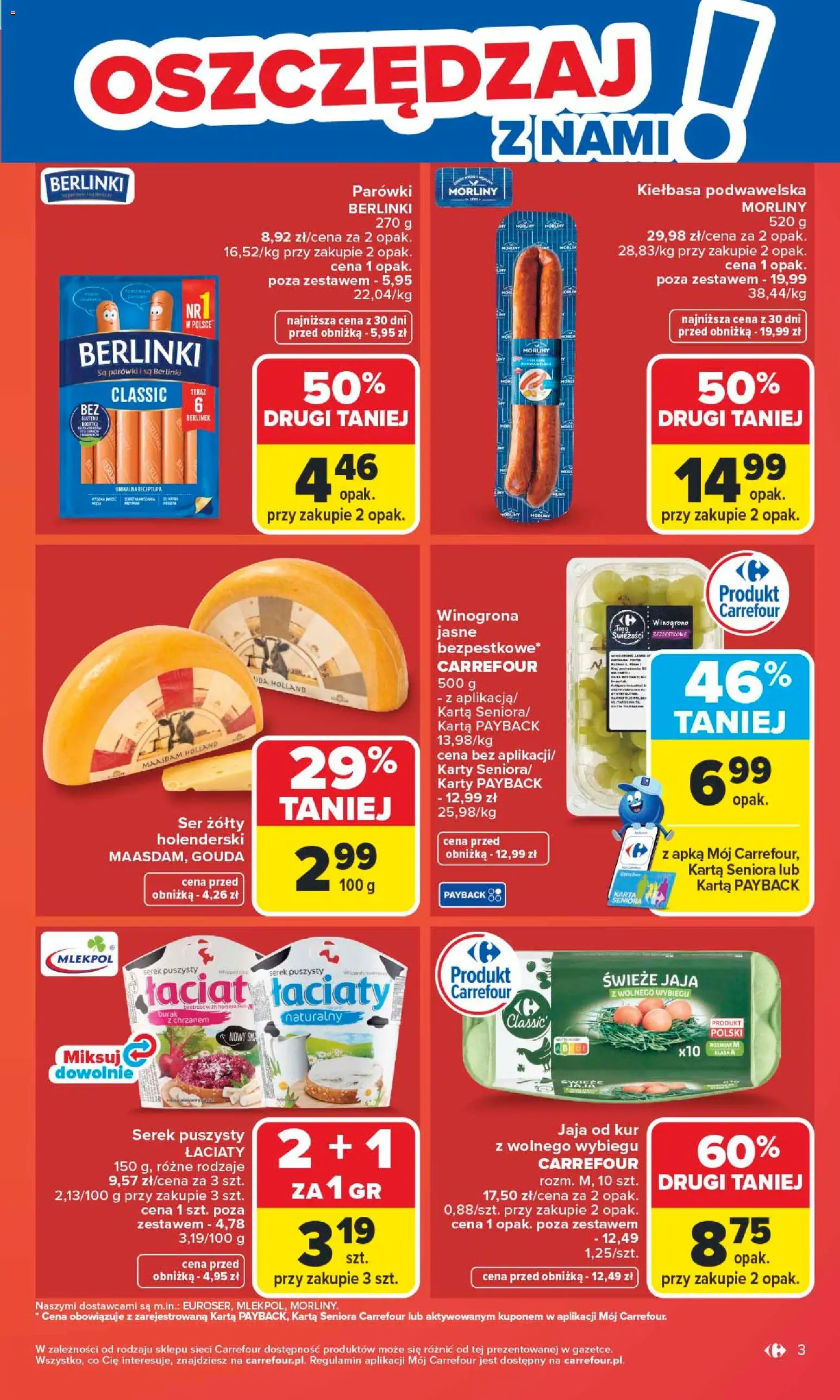 Carrefour gazetka od 04.05.2026 | Strona: 5 | Produkty: Kiełbasa, Karta, Serek, Parówki