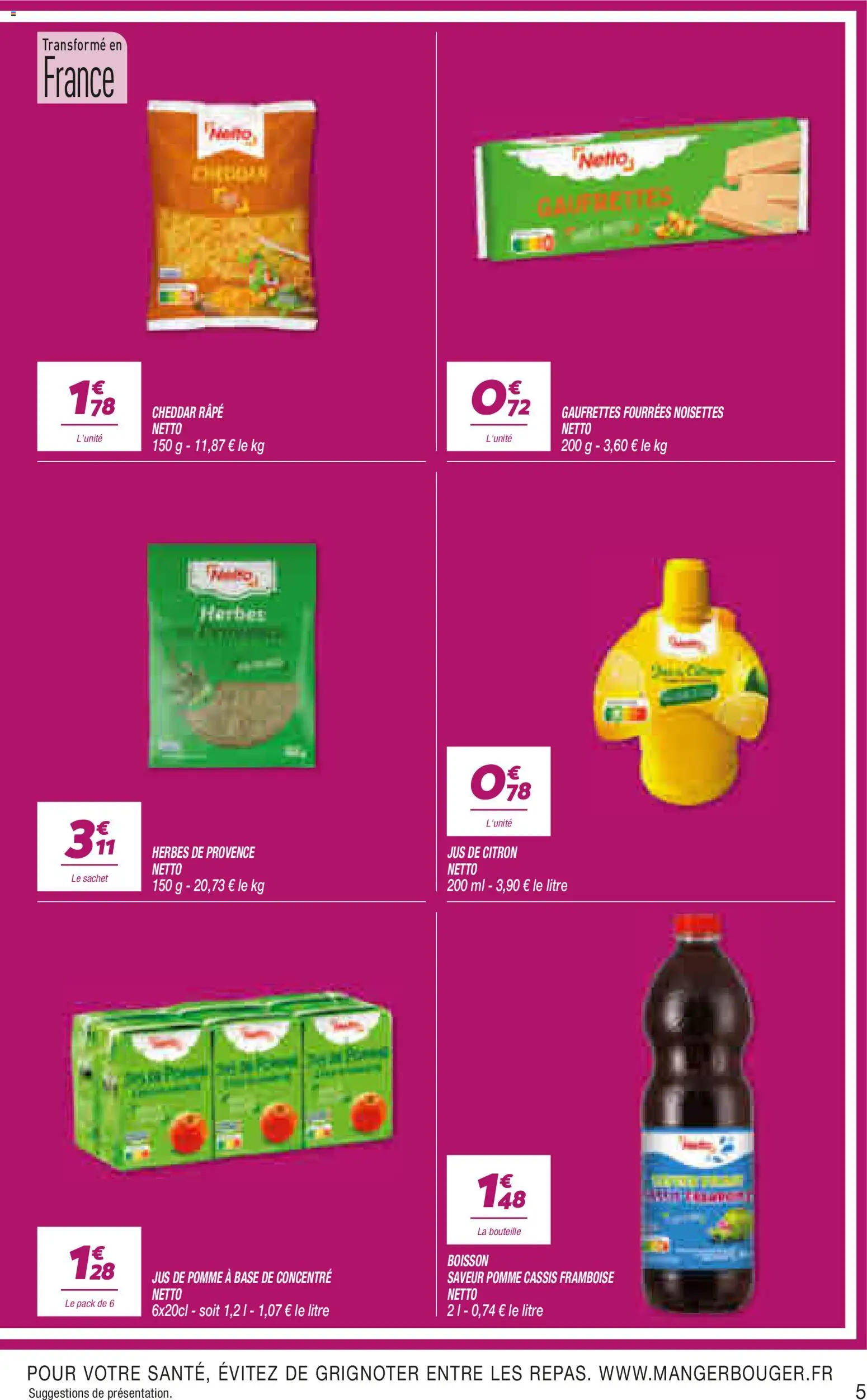 {H1} | Page: 5 | Produits: Citron, Boisson, Pomme, Cheddar