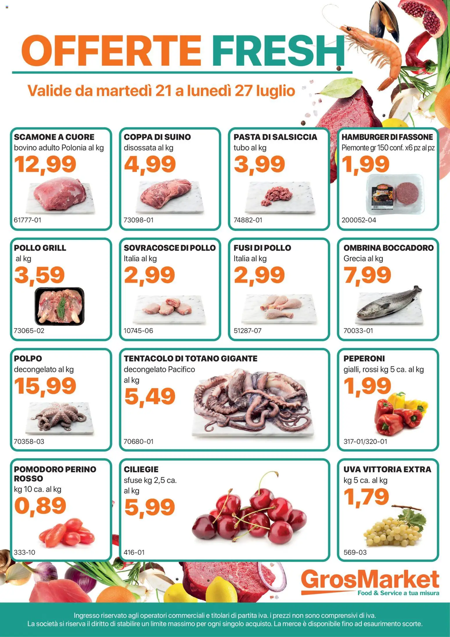 Volantino Sogegross del 21/07/2026 | Pagina: 1 | Prodotti: Bovino, Pollo, Salsiccia, Uva