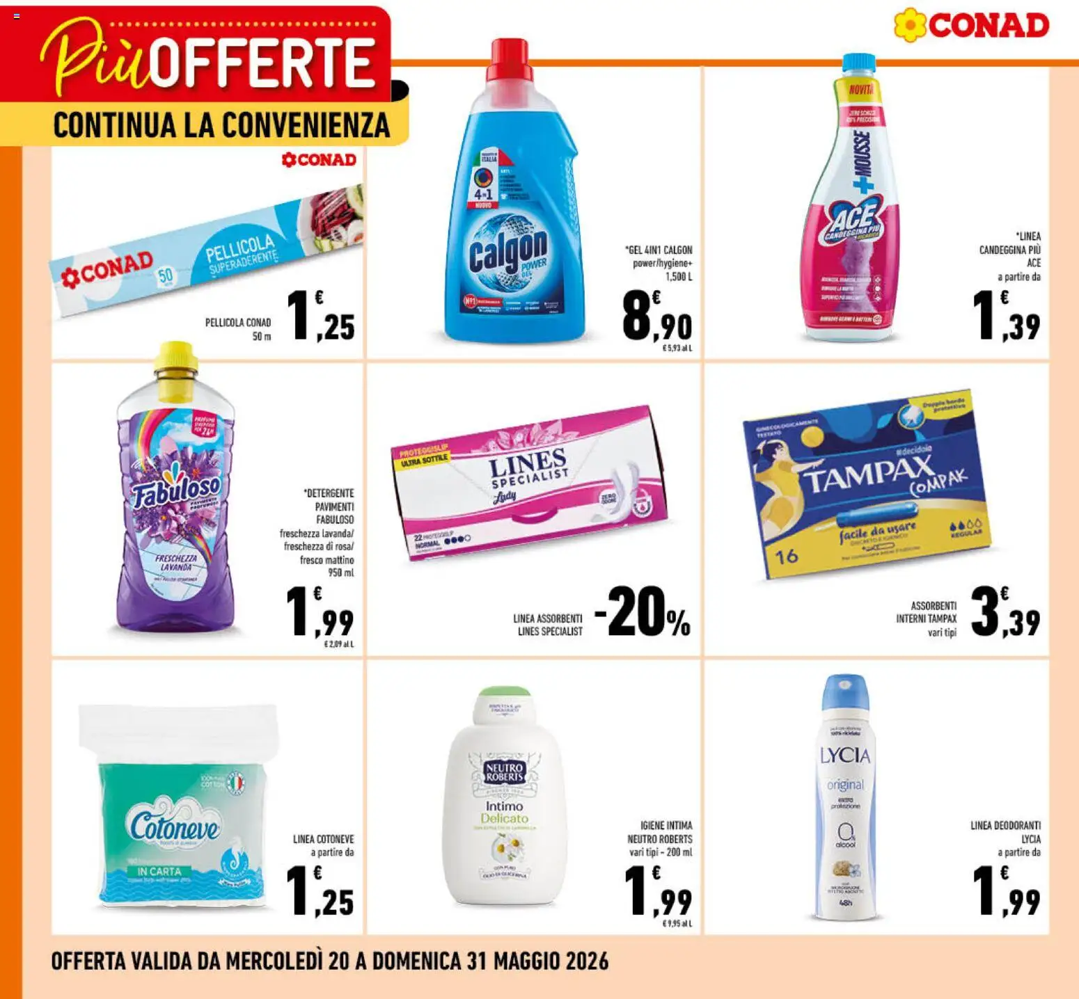 Volantino Conad del 20.05.2026 | Pagina: 3 | Prodotti: Detergente, Candeggina, Intimo, Lavanda