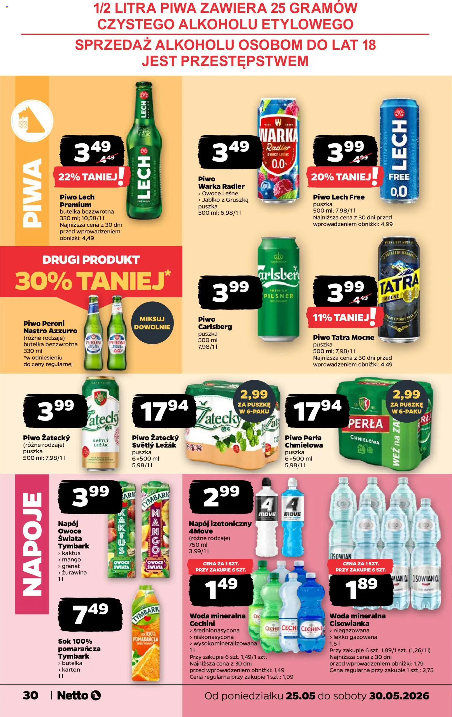 Netto gazetka od poniedziałku spożywcza od 25.05.2026 | Strona: 30 | Produkty: Żurawina, Sok, Woda, Owoce