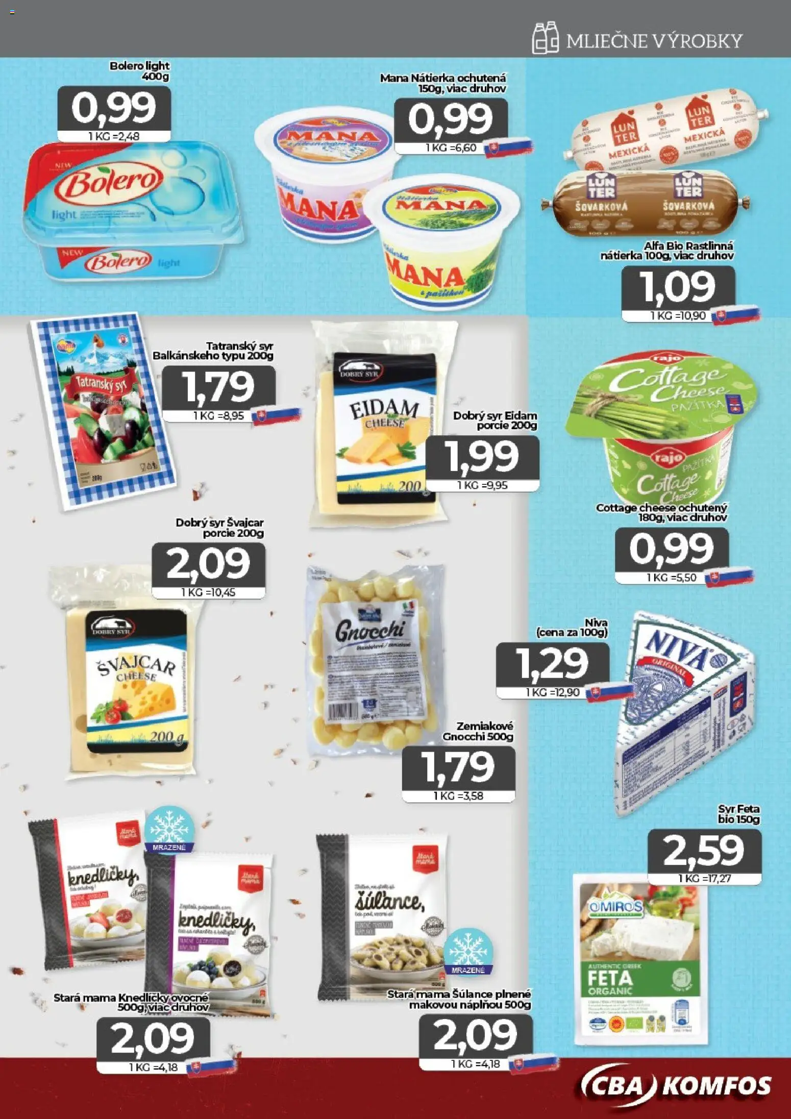 Nové CBA Komfos akcie – leták je platný od 17.07.2026 | Strana: 5 | Produkty: Syr, Pažítka, Eidam, Feta