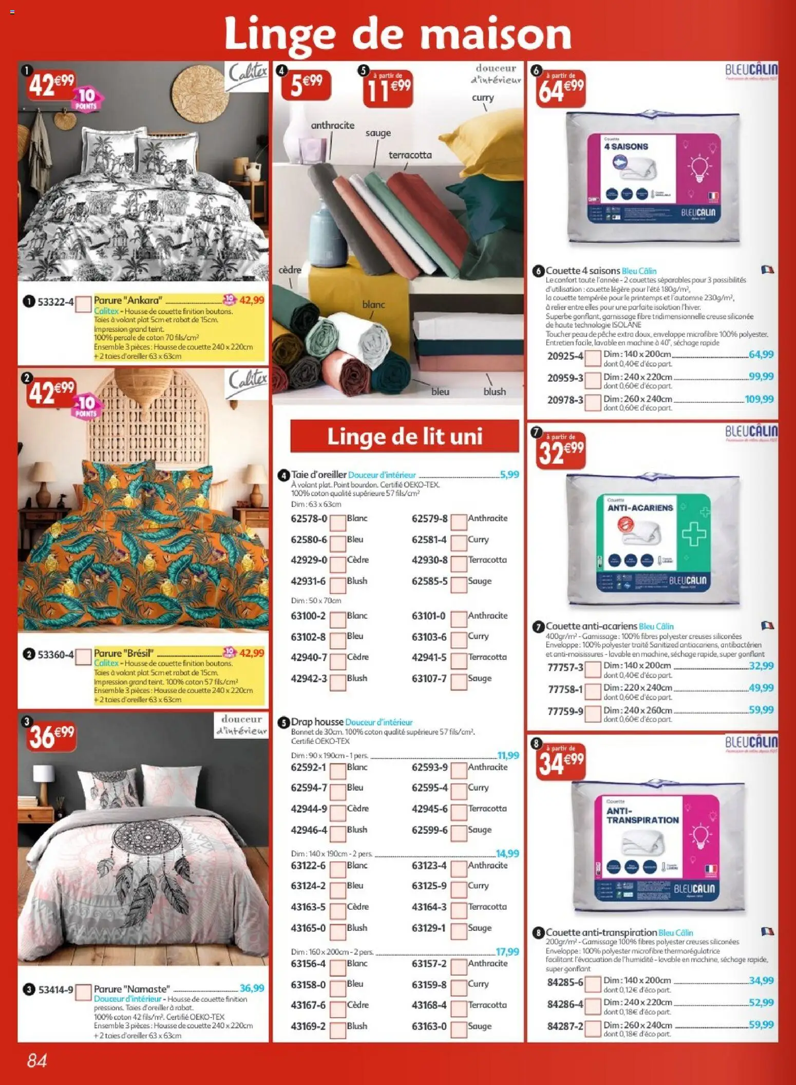{H1} | Page: 84 | Produits: Pêche, Taie d'oreiller, Enveloppe, Curry